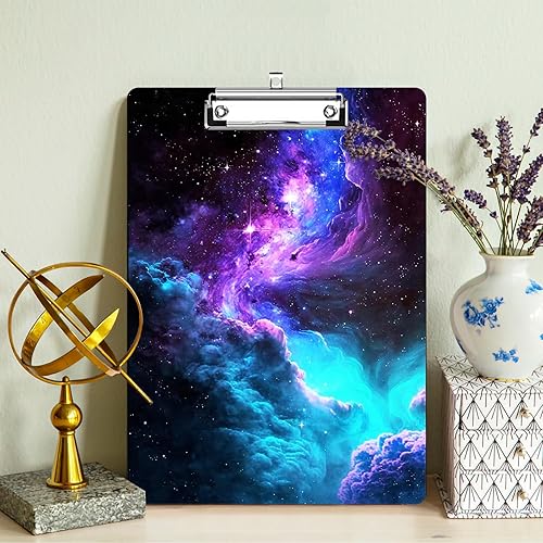 Miniatura 7 de Portapapeles de plástico con soporte para bolígrafo, portapapeles tamaño carta A4 con clip de perfil bajo y lazo para colgar, bonito portapapeles