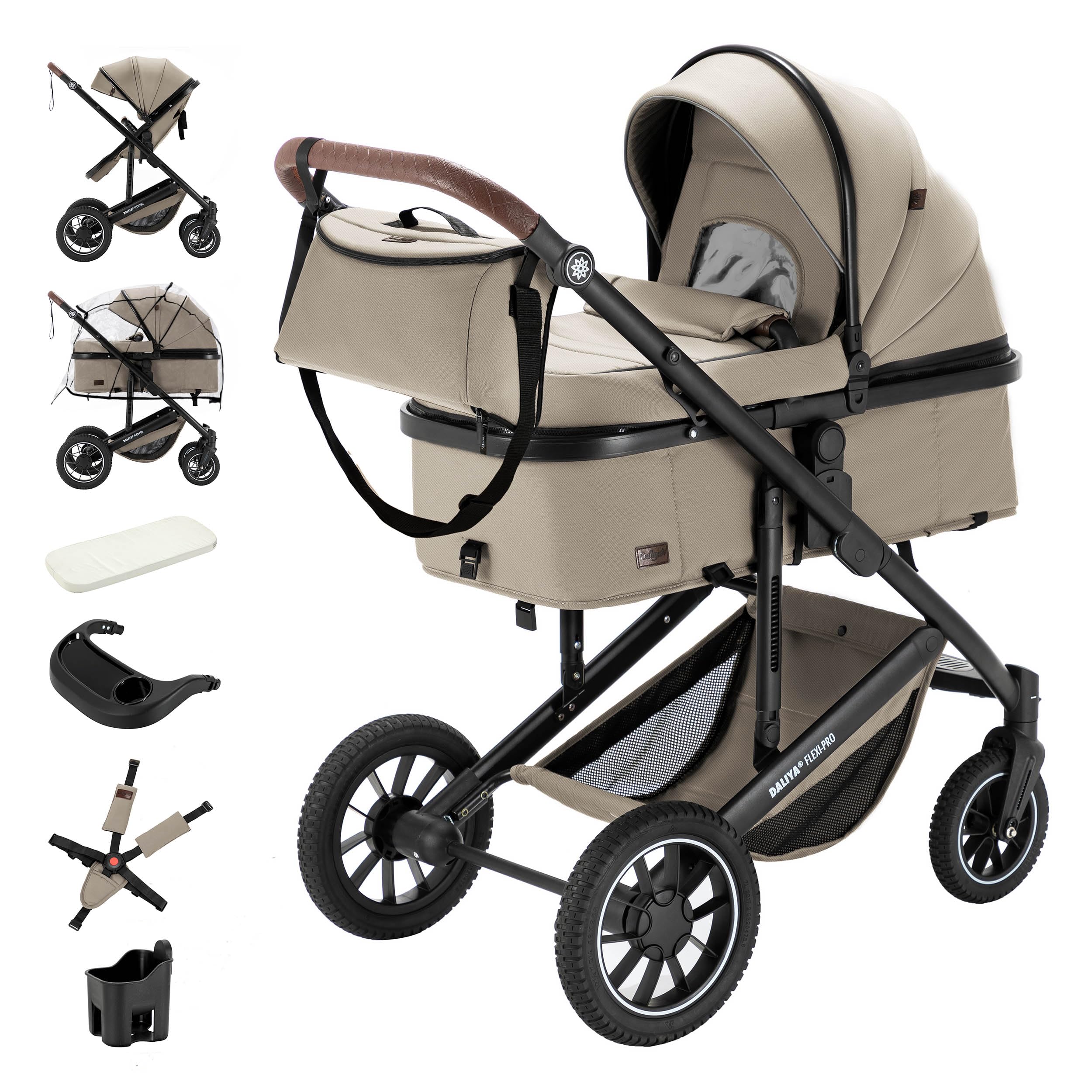 Daliya® FLEXI-PRO M 2in1 Kinderwagen & Buggy (Beige Leinen)