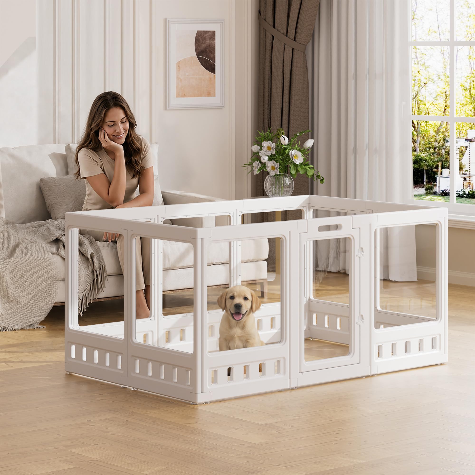 Clear-air Dog Playpen Indoor Acrylic Pen, 35" H, White, 10 Panels
