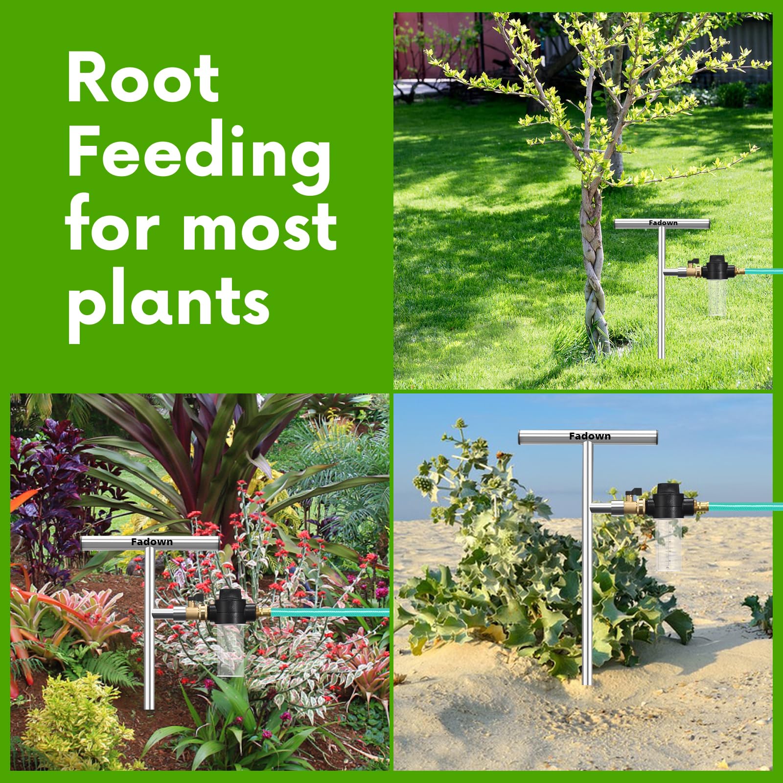 Irrigation System Root Feeder Tool Deep Root Water Feeder Stainless Steel  Deep Root Tree Watering Tool,Root Feeder With Fertilizer Bottle Watering  Wand Stake For Trees Bushes Shrubs Fruit Brass Valve T H, image size:1600x1600