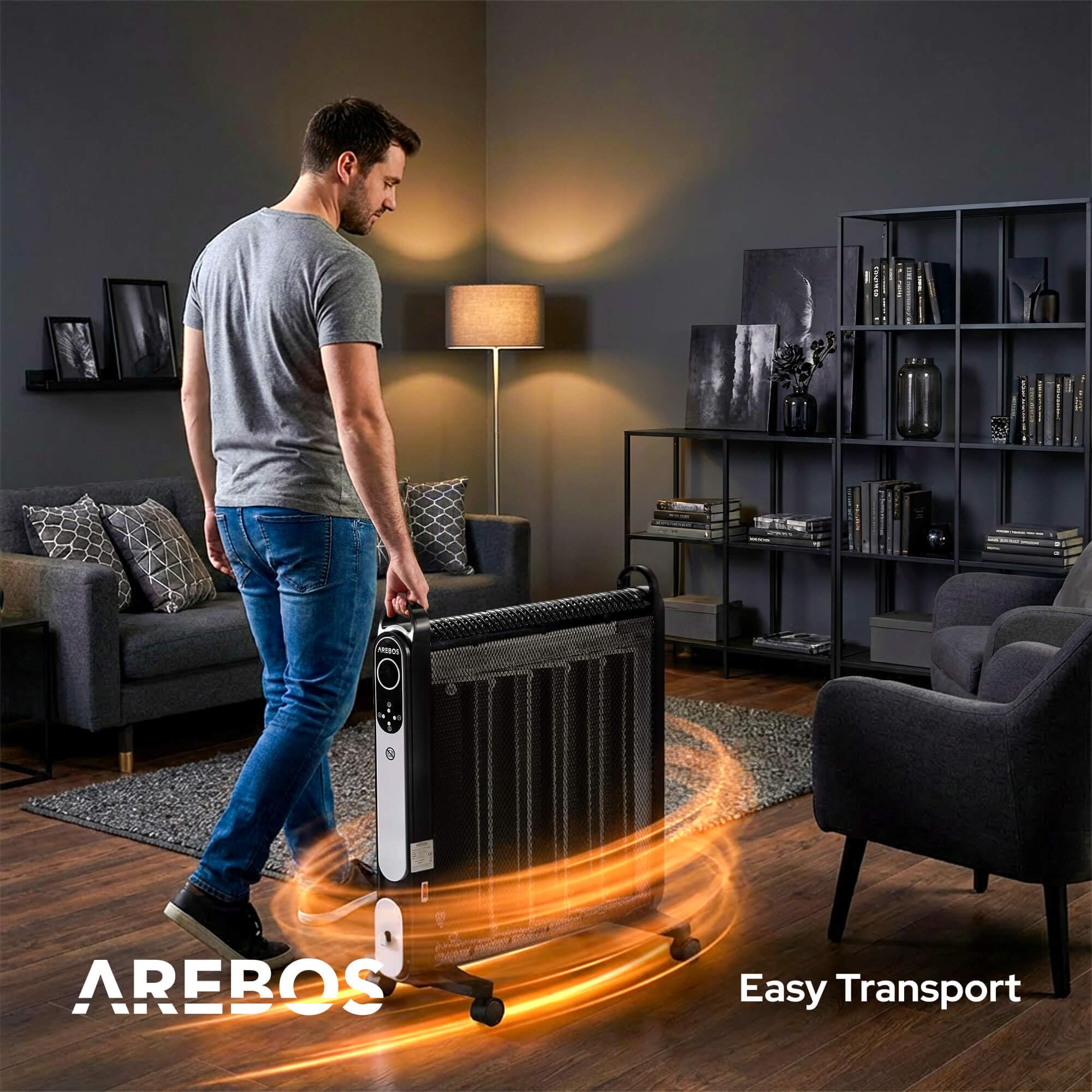 Arebos Konwektor mikowy | 2000 W | ogrzewanie elektryczne | ogrzewanie konwektorami | energooszczędny przenośny grzejnik elektryczny | mobilny grzejnik elektryczny z 2 prędkościami ogrzewania | czarny