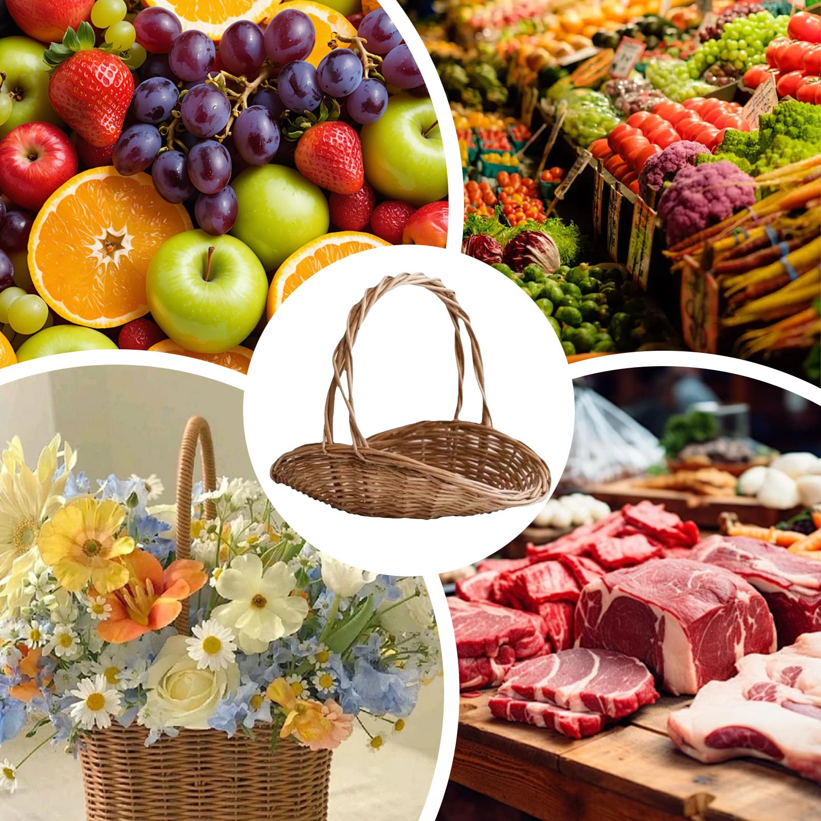 Cesti per Verdure da Cucina Cesto in Intrecciato con Manico | Cucina Portaoggetti Grande, Decorazioni per la Casa per Picnic Feste e Matrimoni