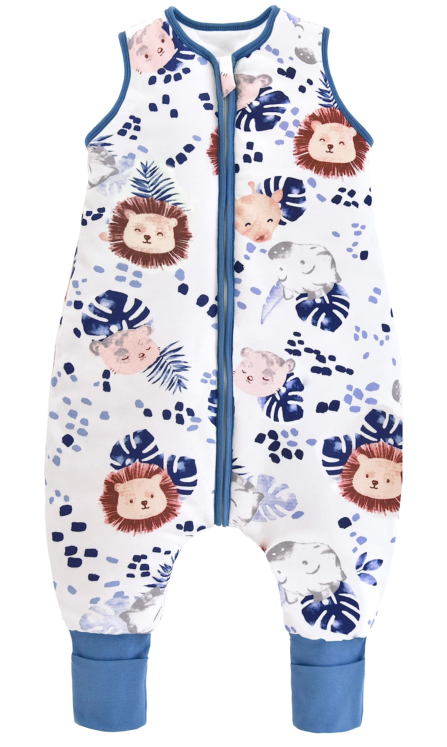 Chilsuessy Winter Baby Sleeping Bag with Feet 2.5 TOG Warm Baby Sleep Sack with Legs 100% Cotton Toddler Wearable Blanket Walker Sleep Sack for Boys and Girls, Zebra Lion, 80cm/2-3 Years