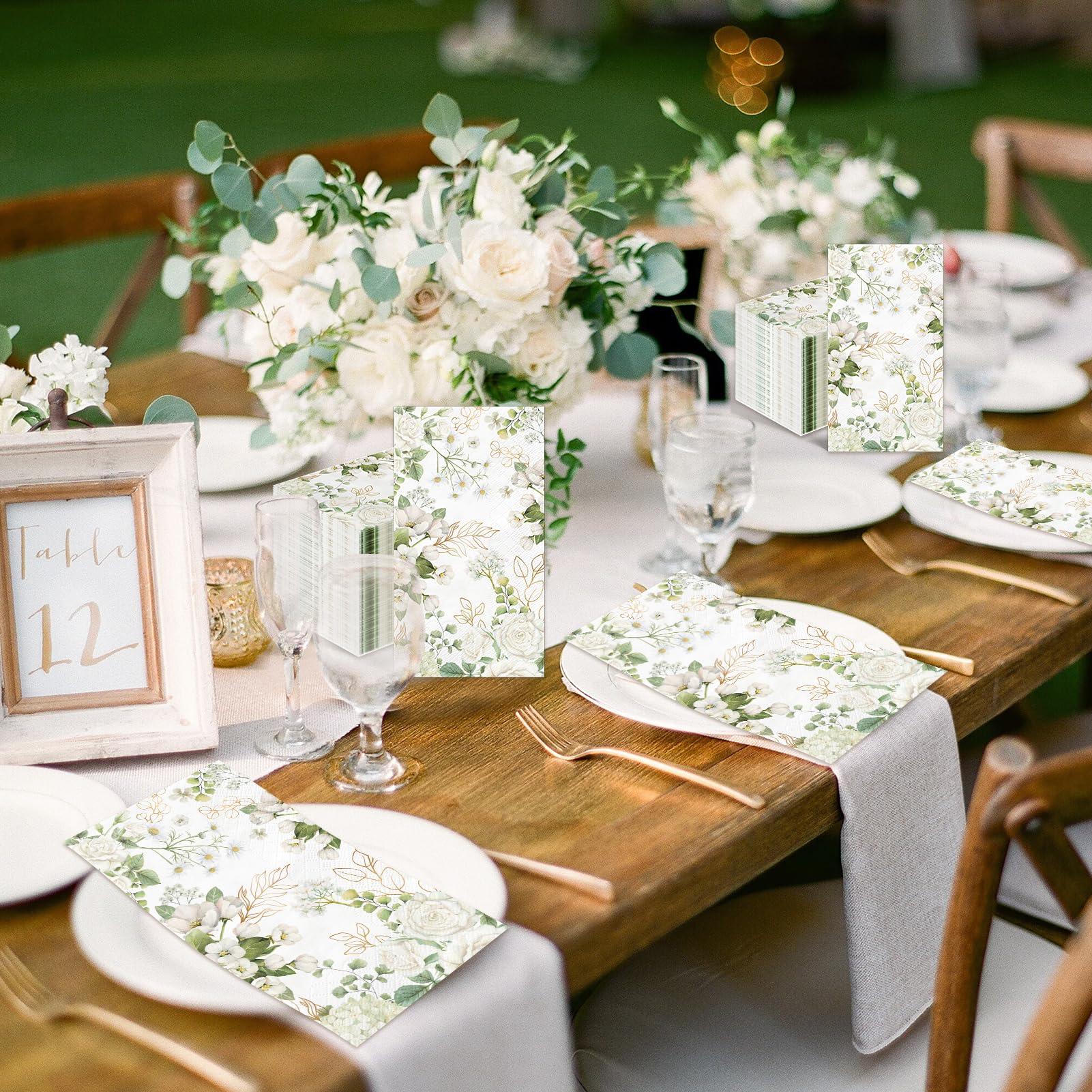 100 servilletas de papel florales blancas de 3 capas, desechables, para baño, flores de primavera, servilletas de invitados, servilletas de cena floral para boda, novia, baby shower, cumpleaños