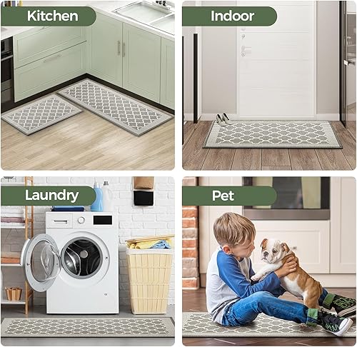 Miniatura 4 de PMOODSK Juego de alfombras y tapetes de cocina, 2 piezas de goma antideslizantes y lavables, alfombras de pasillo de cocina para piso, decoración,