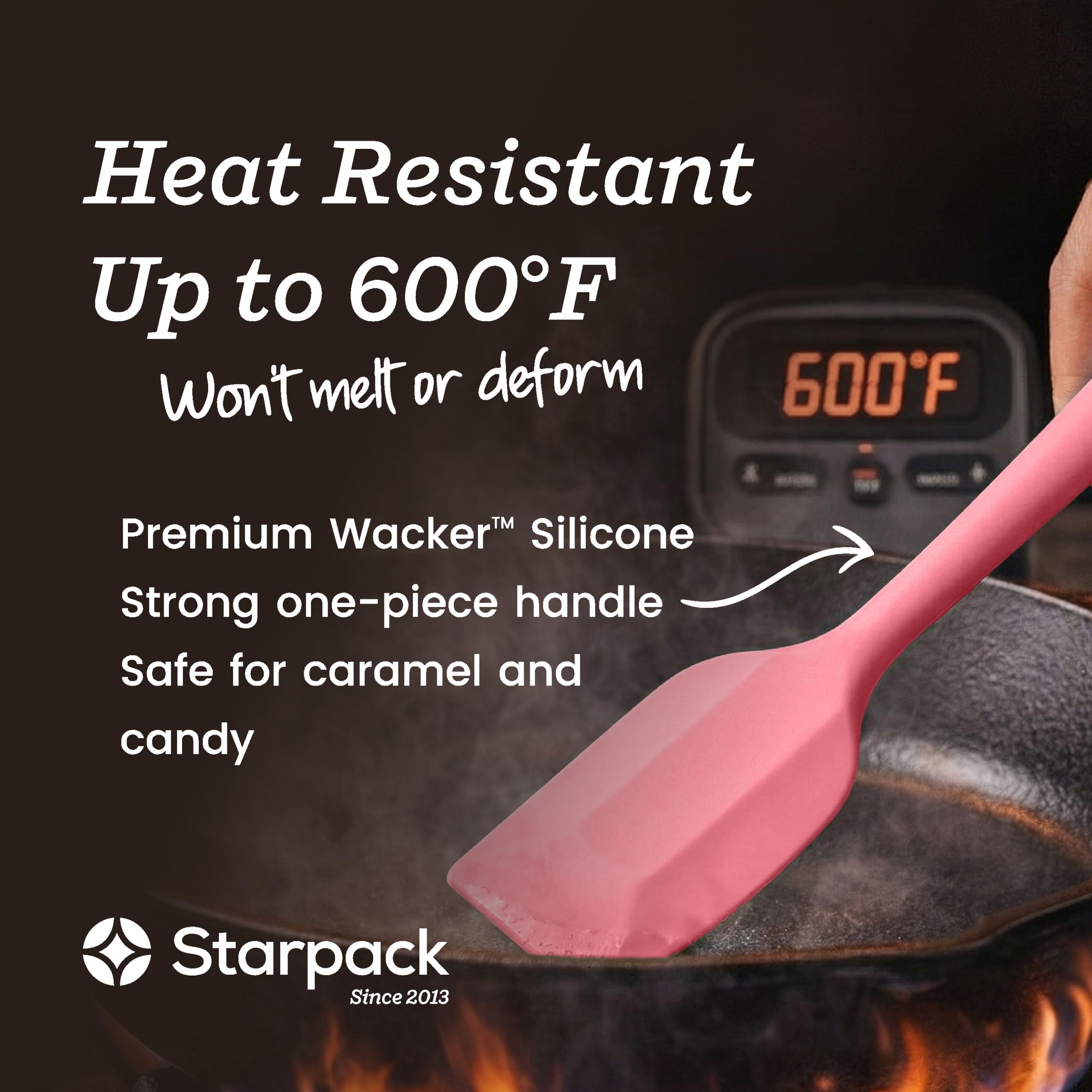 StarPack - Juego de 4 espátulas de silicona de alta calidad (2 pequeñas, 2 grandes), resistentes al calor hasta 315.6 °C, diseño higiénico de una pieza, juego de utensilios de cocina de goma