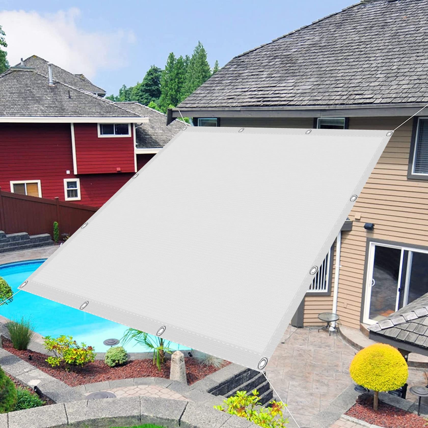 Tenda a Vela Impermeabile Rettangolare 3.5 x 8 m Anti UV 98% Parasole Tenda a Vela Giardino Tendalino con corda libera1,5 m per Esterno, Giardino e Terrazza, Bianco