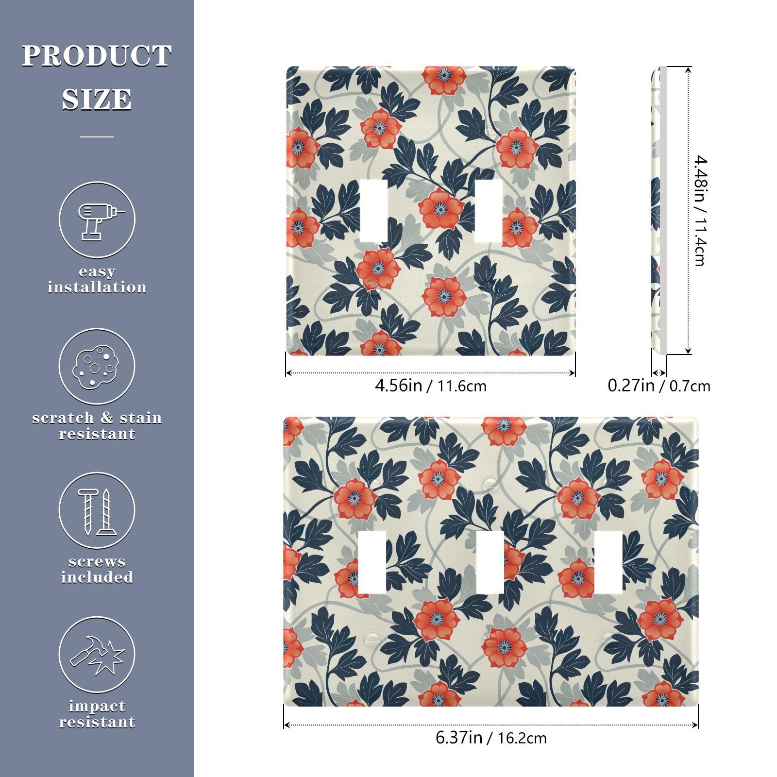 Light Switch Cover Pink Flowers Floral Wall Plates for Electrical Outlets 3 Gang 202b5342