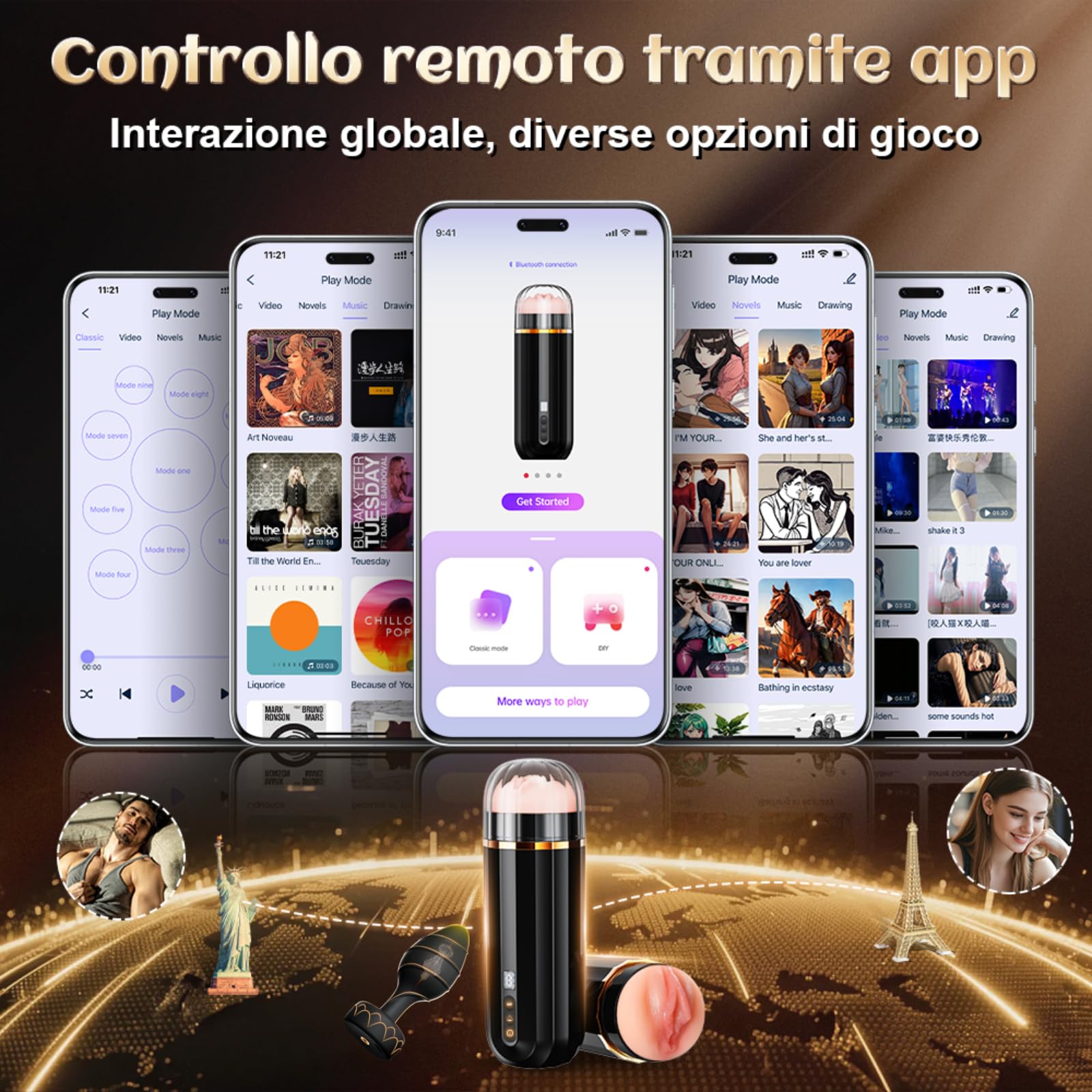 Masturbatore per Uomo Sex Toys per coppie, set con 10 modalità, plug anale e anello penieno, masturbatore maschile automatico Sexytoysys Uomo per Controllo dell'APP Dildo Vibratoreper Donna
