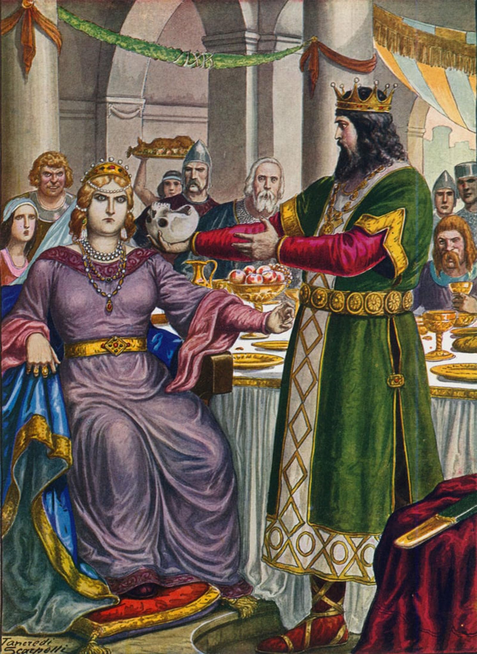 SERENDIPITP Aesthetic Poster Photo Wall Print Retro Picture Alboino King of the Lombards Offers His Wife Rosamunda Drink by Tancredi Scarpelli Modern Wall Artwork for Home Decor 60x90cm