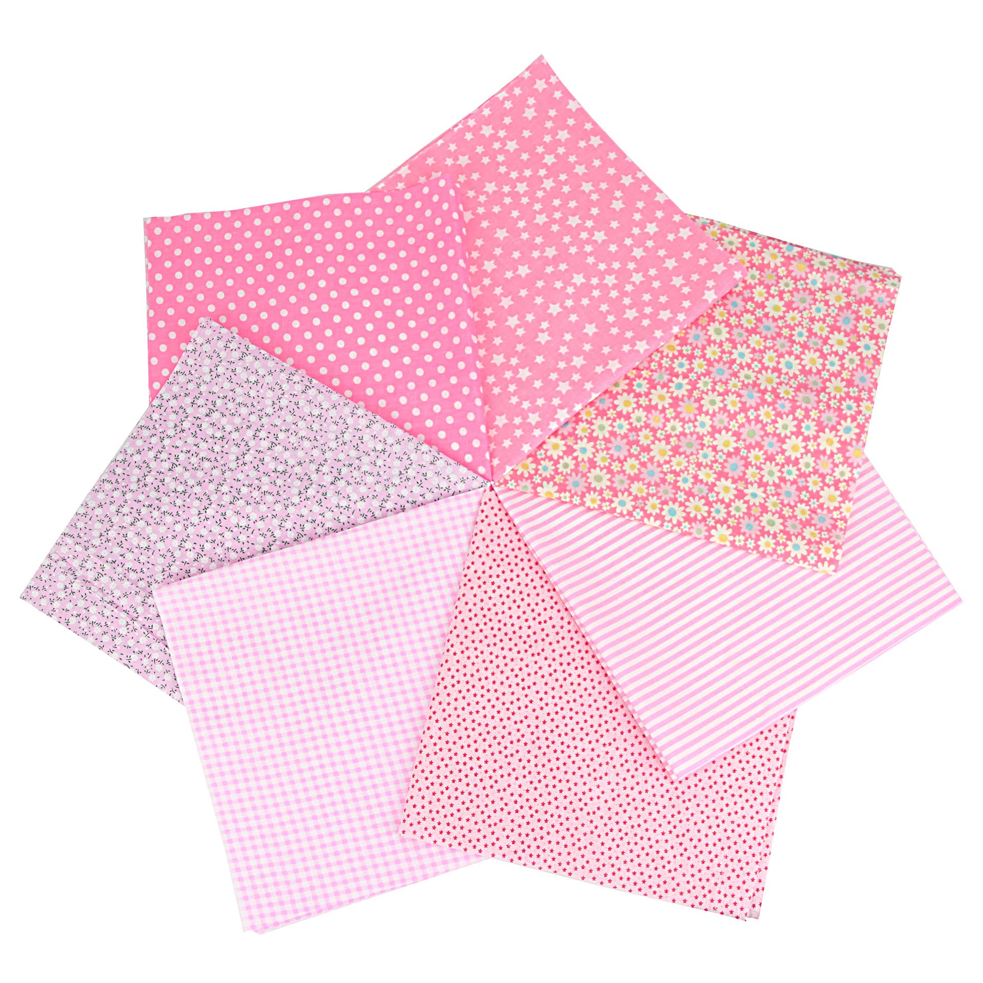 7pcs Fat Quarters Fabric Bundles - Pink Cotton Material, 9.84x9.84in, Soft&Durable for Dressmaking, Patchwork, DIY Crafts & Sewing