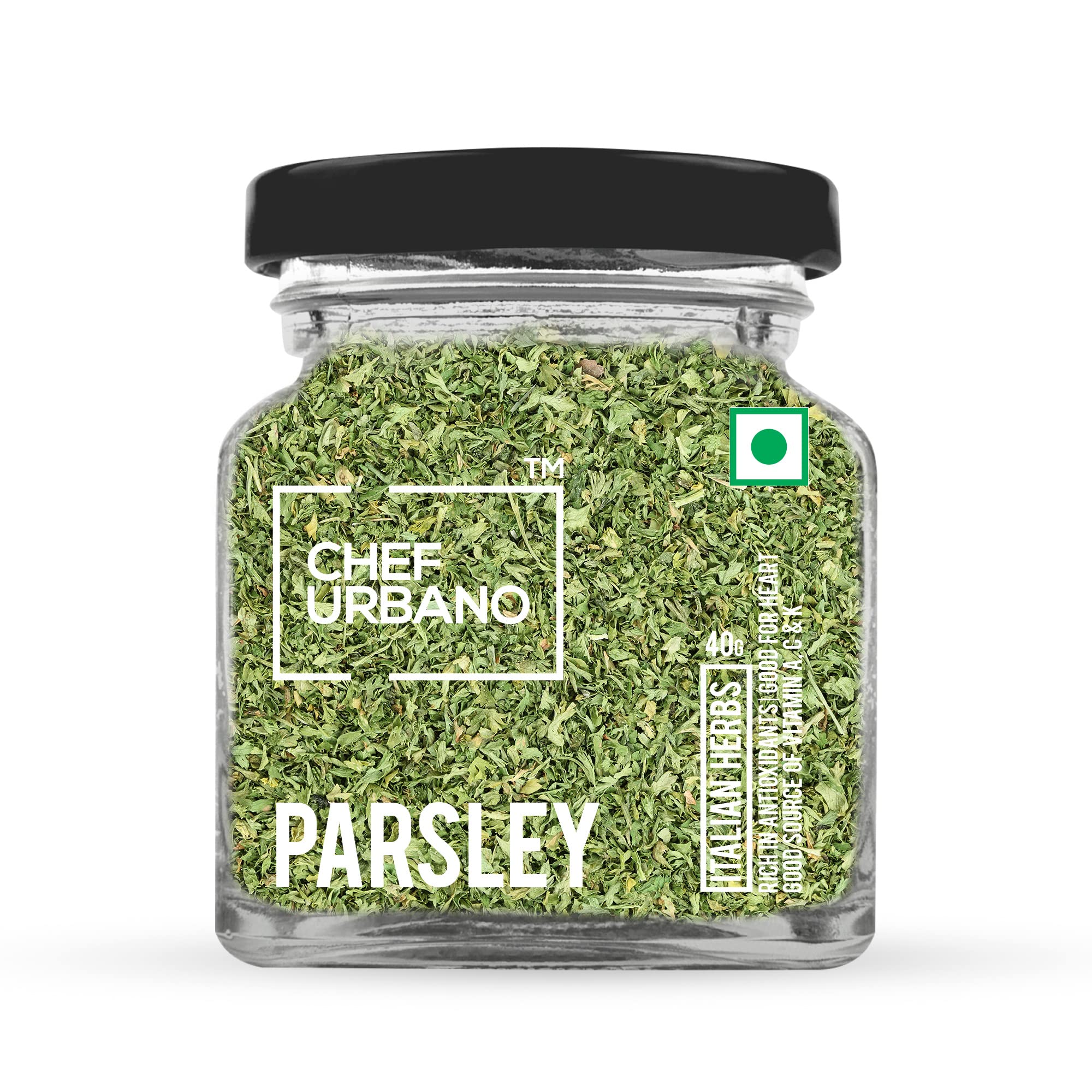 Chef Urbano Parsley 40 g | 100% Natural | Premium Herbs and Spices | Adding Flavor to Soups, Salads, Pizza and Pasta | Flakes/Leaves | Glass Bottle