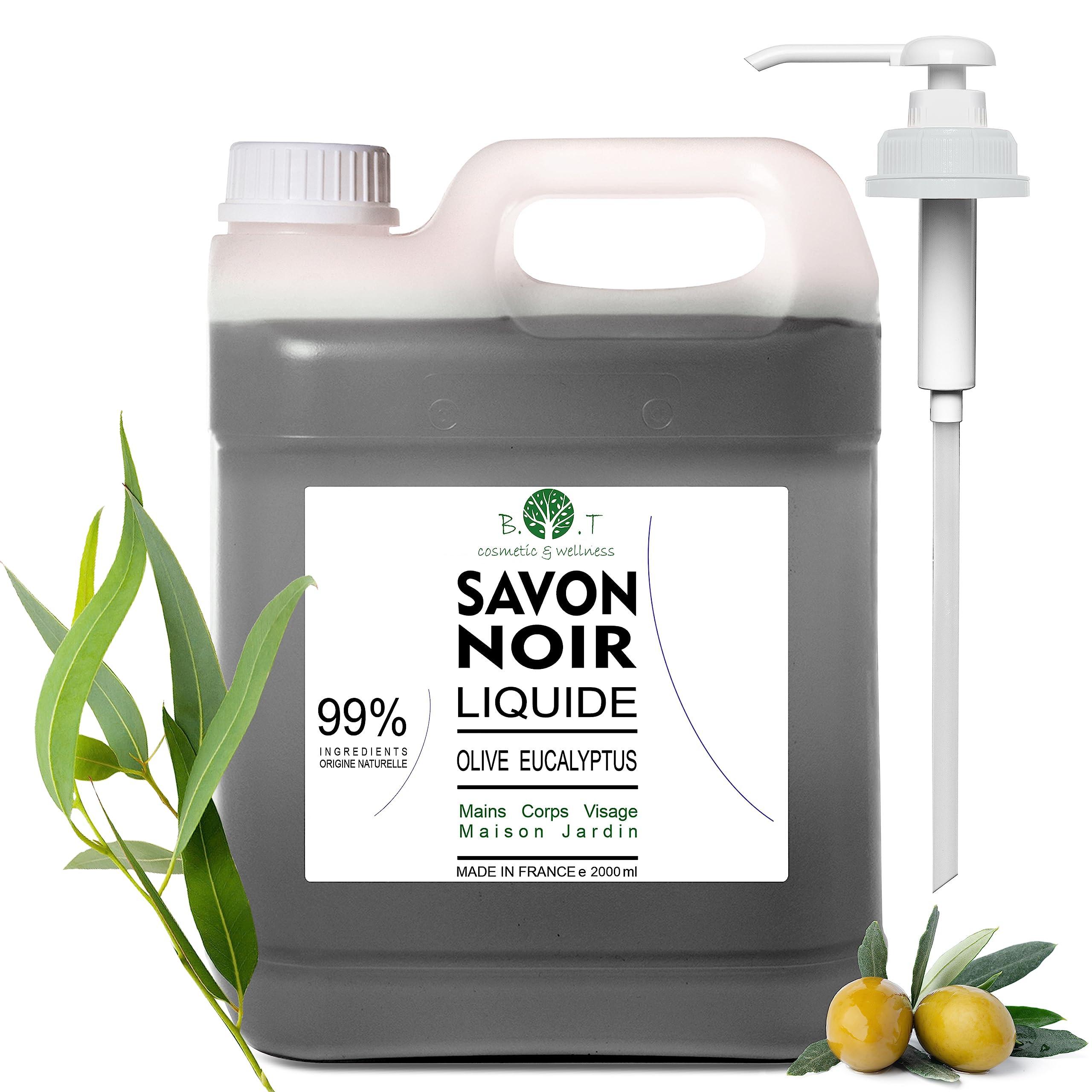 Sapone Nero Igienizzante Liquido - Sapone Naturale con Olio d'Oliva e Olio di Eucalipto, Delicato e Idratante, Detergente Universale per la Casa, Ingredienti 100% Naturali, Ecologico 2000 ml