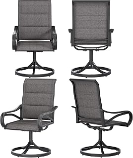 DWVO 4-Pack Padded Swivel Patio Chairs w/ Metal Frame, All-Weather Gray Outdoor Dining Chairs, 360° Swivel & 15° Rocking for Backyard Deck