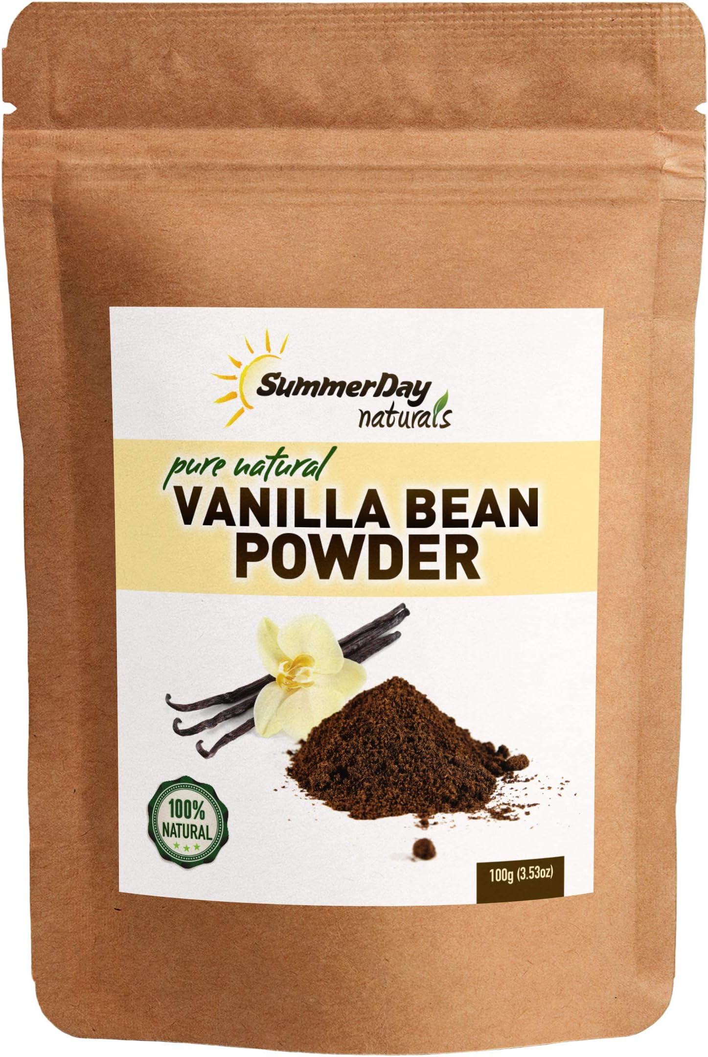 Vanilla Bean Powder, 3.53 Oz - Pure & Raw Ground Vanilla Bean - Unsweetened, Gluten-Free - Great For Coffee & Baking - EXTREMELY FRESH - Ground Moments Before Packaging!