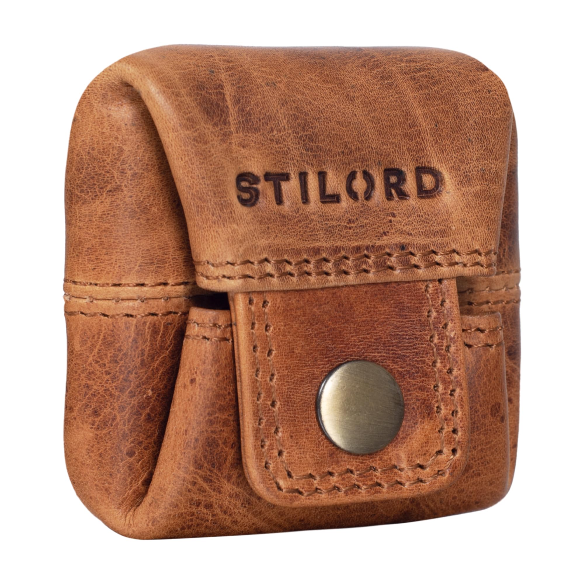 STILORD "Claron" skórzana portmonetka na monety mały vintage mini portfelek skórzany portmonetka Slim Portfel mini portfelek na monety portmonetka mały portfel Kolor:kara - koniak