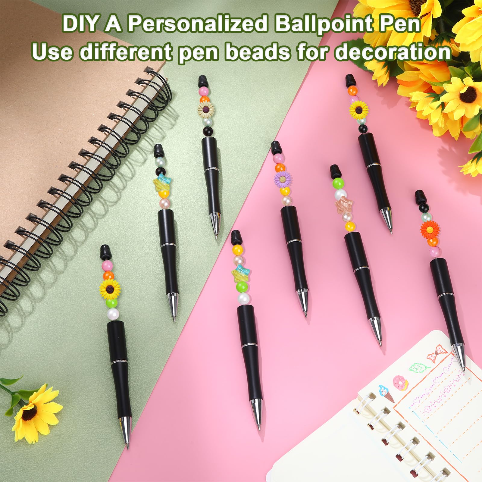 Schwarze Perlenstifte, Großpackung mit Nachfüllungen und Beuteln, Kunststoff-Perlenstifte, schwarzes Perlenstift-Set, DIY-Stift für Perlen, Geschenke für Kinder und Studenten zum Basteln, Bürozubehör