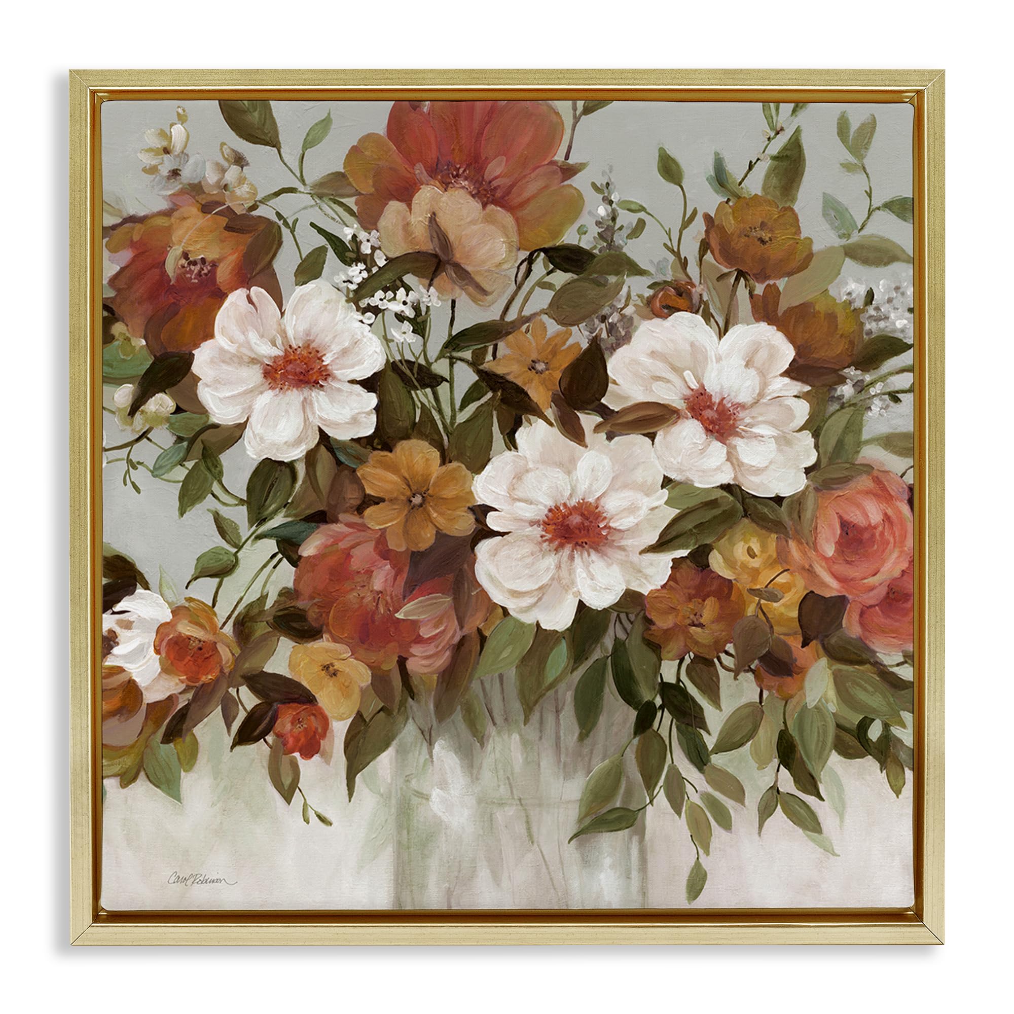 Stupell Industries Metallic Gold (Matte) 'Muted Vibe Bouquet'| Floating Frame Canvas Art
