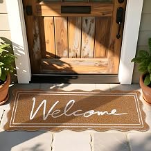 48x16 Inch Long Front Door Mat Scalloped Welcome Doormat Coco Coir Floor Mat for Front Door Outdoor Indoor Porch Entrance Decor