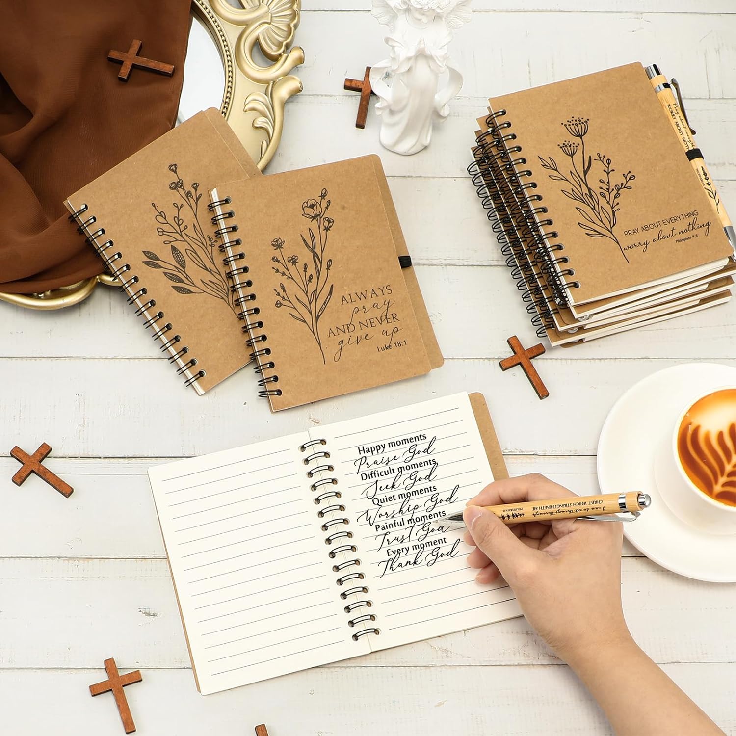 50 Sets Easter Christian Gifts Bulk Bible Verse Spiral Notebook and Bamboo Pen Religious Journal Thank You Gifts for Women Pastor Sunday School Teacher Church Members (Classic Style)