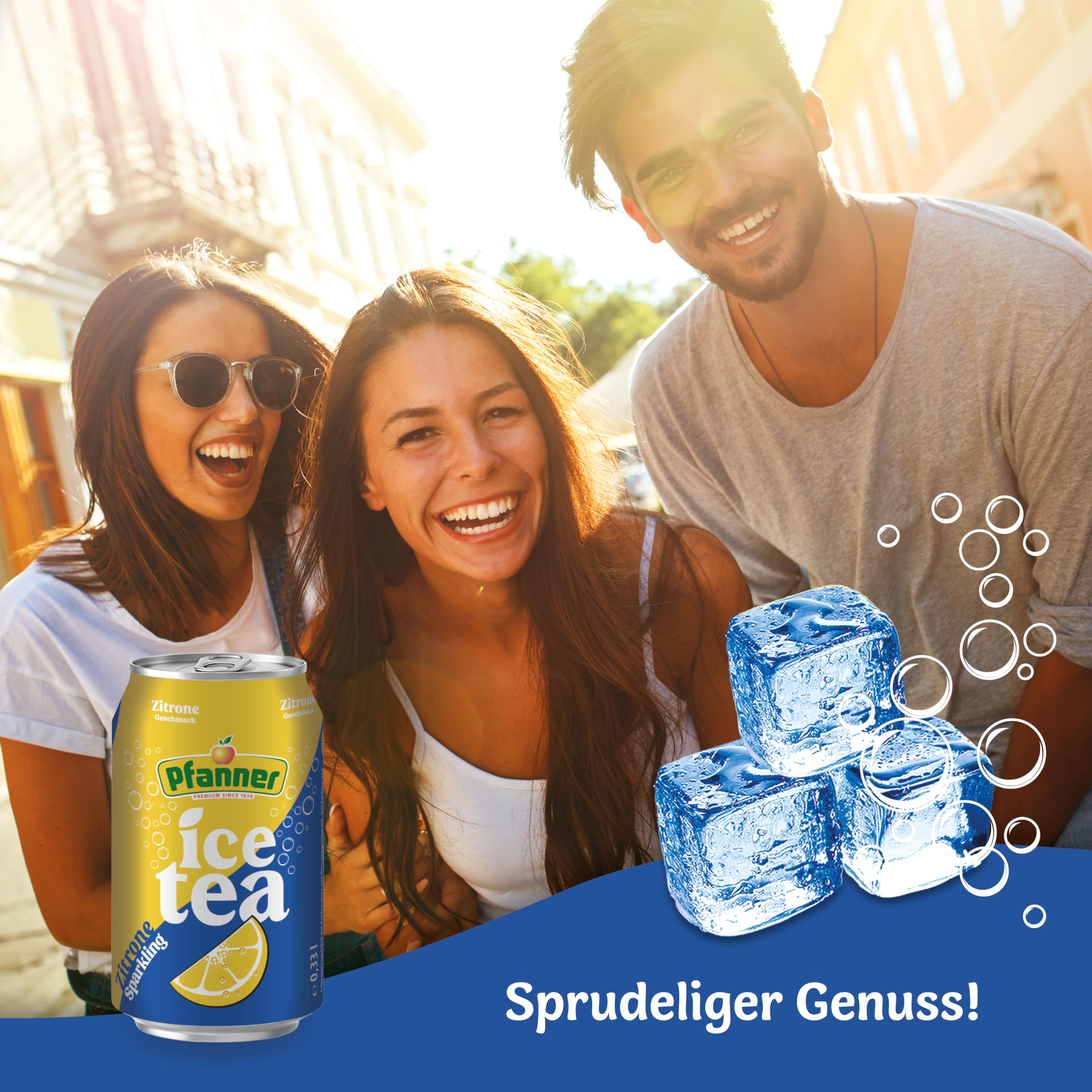 Pfanner Eistee Lemon - Sparkling Dose im Vorratspack – Kohlensäurehaltiger IceTea mit Zitronengeschmack - (24 x 0,33 l)