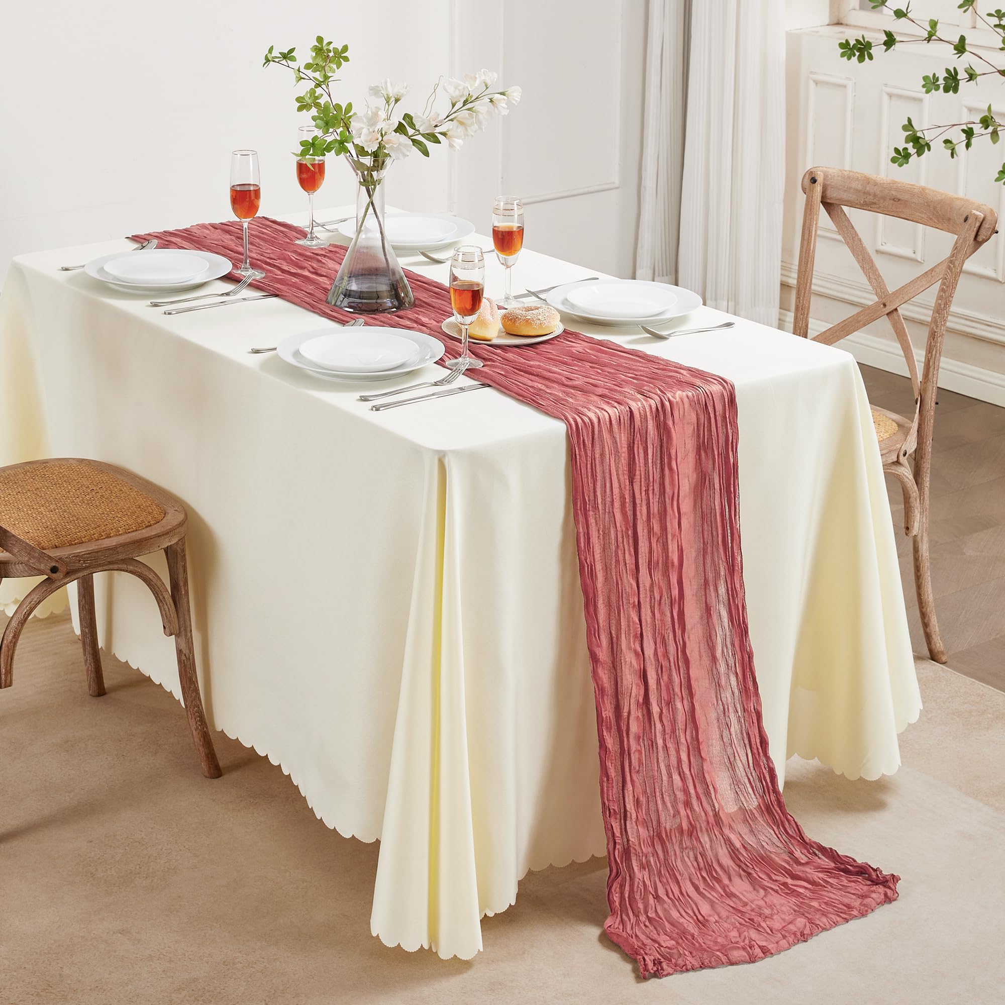 AGIRL Runner da tavola lungo 3 m, in garza, stile bohémien, rustico, velato, per matrimoni, matrimoni, baby shower, feste di compleanno, decorazione da tavolo del Ringraziamento, decorazioni natalizie