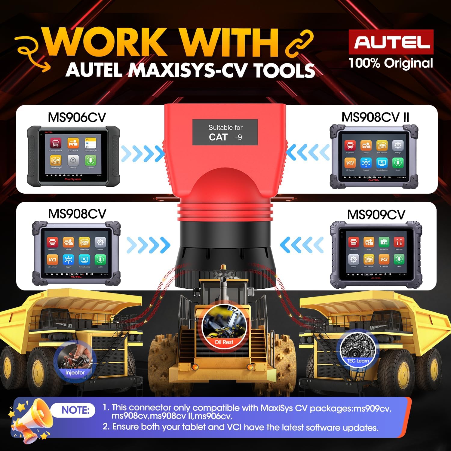 Autel Original MaxiSYS CV CAT 9-PIN Adapter, 9-Pin Off-Highway Vehicle Adapter for Caterpillar Engines, Compatible with Autel Scanner MaxiSYS CV MS908CV, MS908CV II, MS909CV, MS906CV and VCI