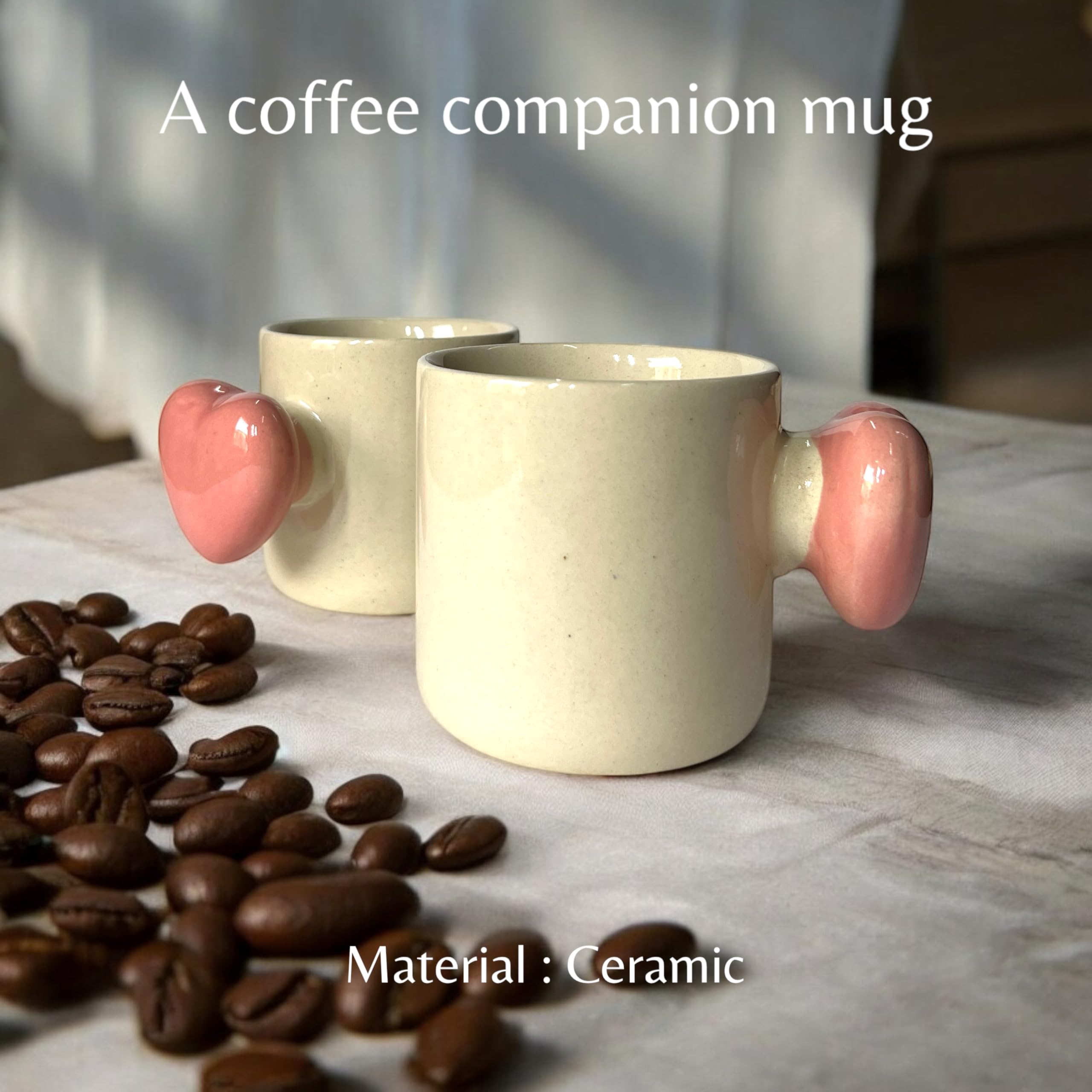 Handcrafted Ceramic Coffee Mugs with Heart Handle -6
