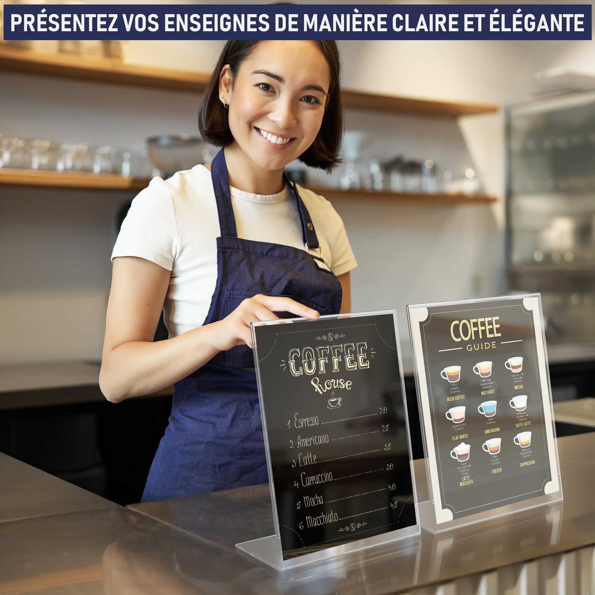 Porte-Document A4 Incliné en Acrylique Transparent, Pack de 3. Présentoir de comptoir, publicité, cadre photo, pancartes, brochures, dépliants, menus, affichage. Maison, bureau, magasin, restaurant