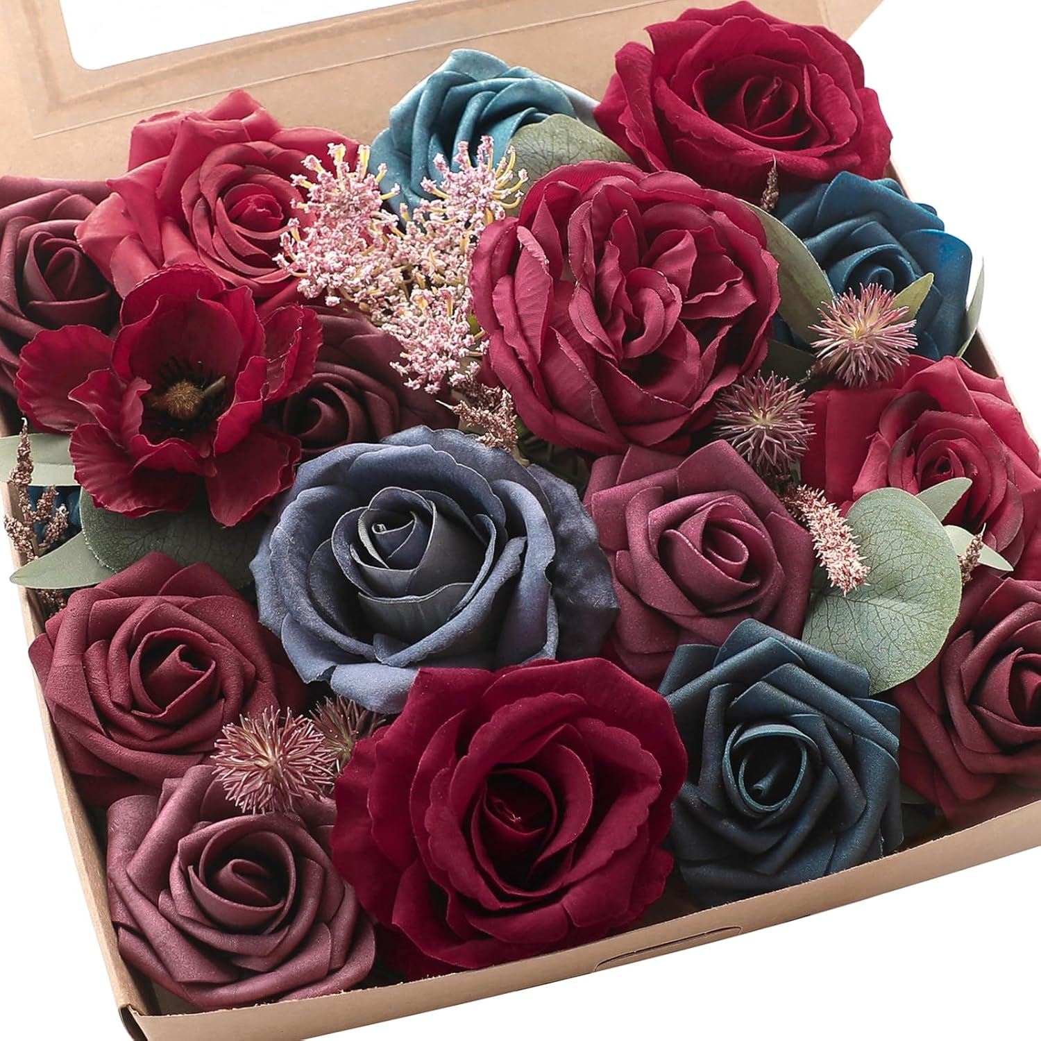 Floroom Burgundy Navy Blue Artificial Flowers Marsala Fake