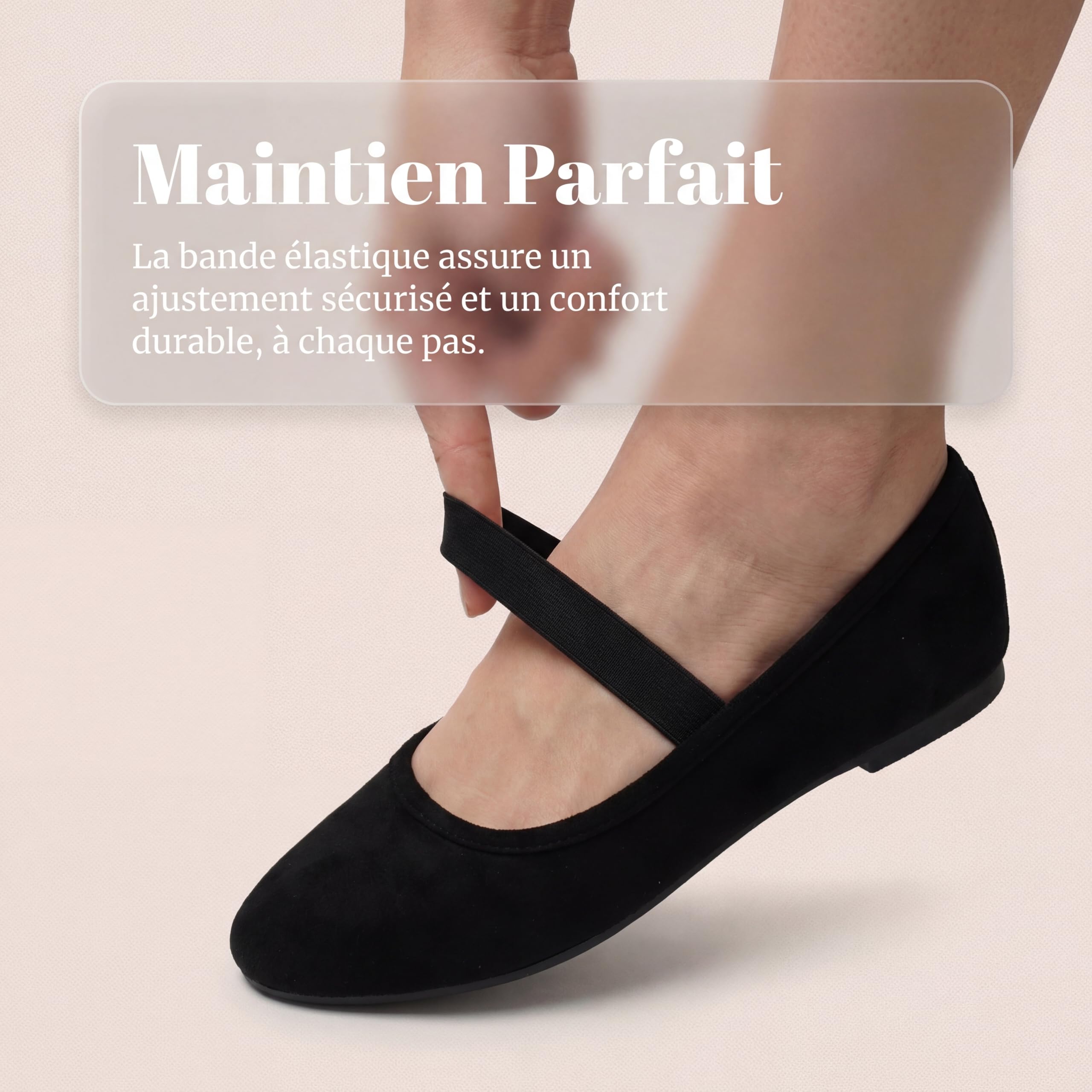 GLAMORA Ballerines Femme Bride Élastique Mary Jane Chaussures Plates Confortables Souples Légères Bout Rond Ballerine Classique Élégante Semelle Antidérapante Chaussures Femme Quotidien Travail Ville