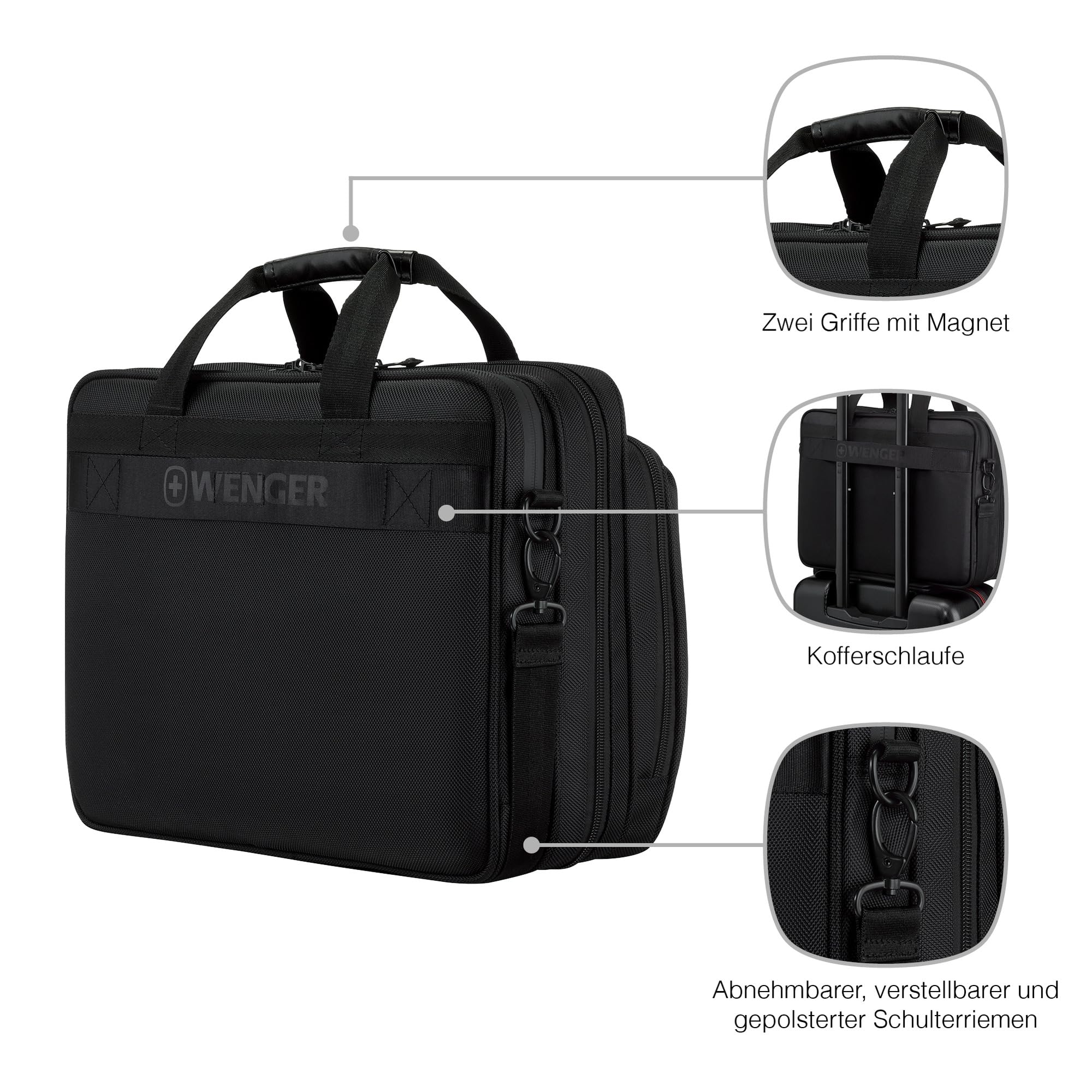 WENGER Legacy Black Series 653630 torba na laptopa do zawieszenia, notebook do 16 cali, kieszeń na tablet, aktówka, 15 l, do biura biznesowego, czarna, czarny, Black Series Brief Laptop-Tasche