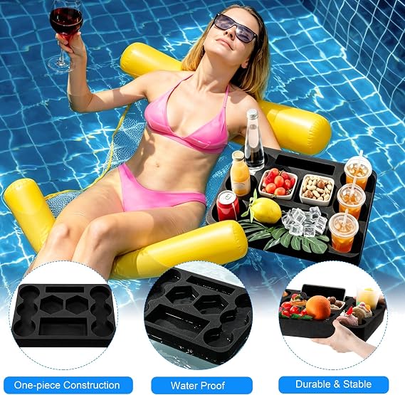 Aodaer Floating Drink Holder Floating Table for Pool & Hot Tub, Rectangle | Refreshment Table Tray Food Serving Tray Beach Drink Floaties Summer Party Essentials Pool Accessories, 17 x 12.6 Inch
