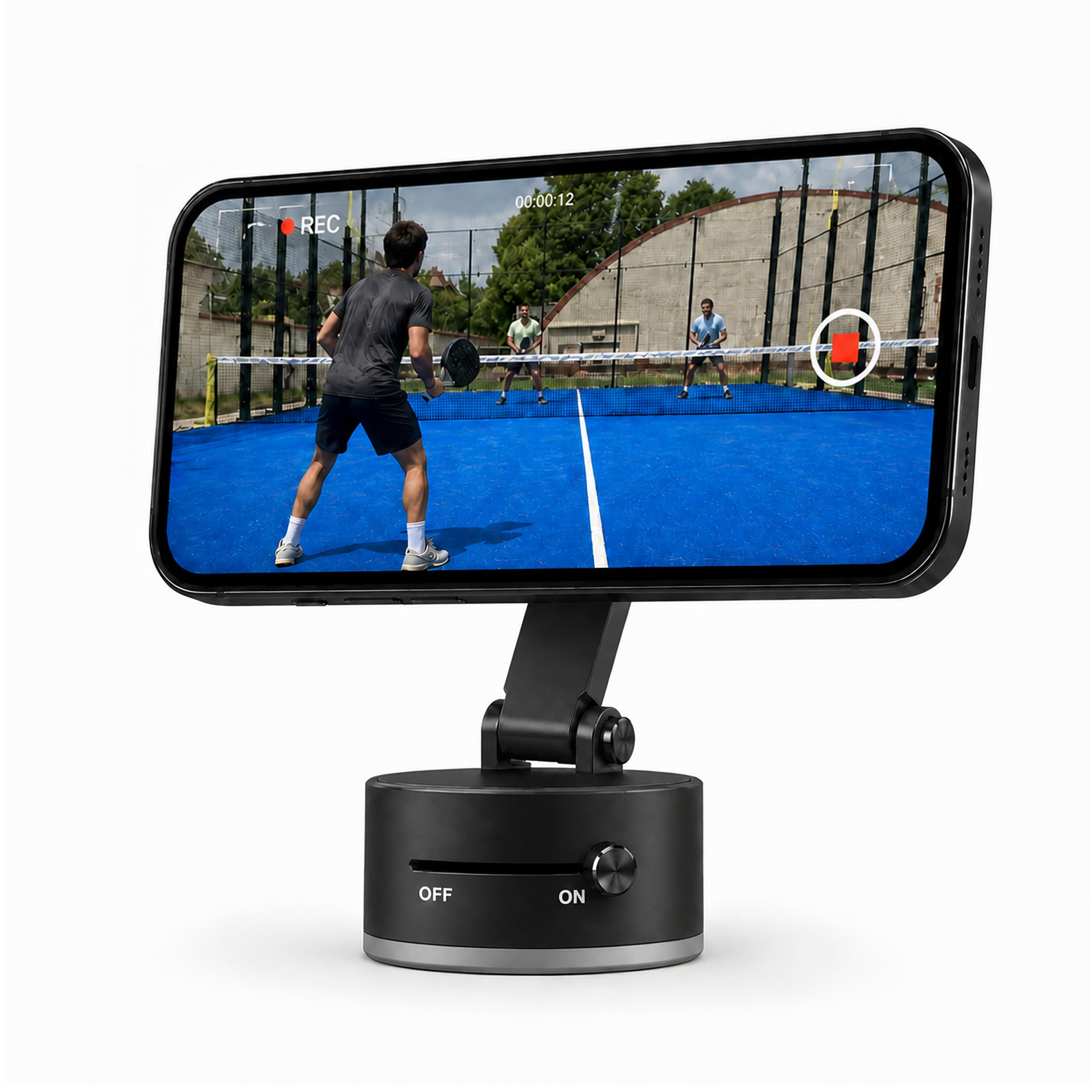 Padelcámara Soporte para móvil Registro de video Padel, Gym, Crossfit Base con imán, diseño único para smartphones, compatible con iPhone 16/15/14/13/12/Pro Plus MAX, Samsung (Negro)
