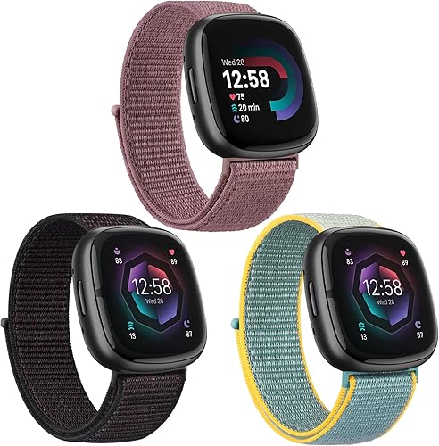 Miniatura 1 de Paquete de 3 correas deportivas de nailon, compatibles con Fitbit Sense 2, bandas Fitbit Sense, Fitbit Versa 4, Fitbit Versa 3, correas de repuesto