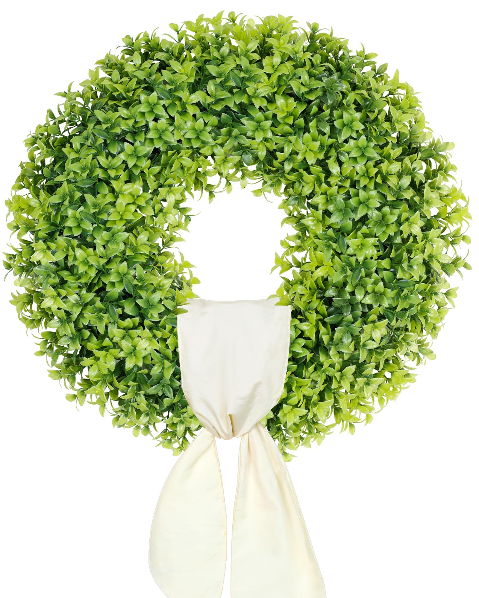 DDHS 23" Boxwood Wreaths Front Door, Artificial Spring Summer Wreath with Sash and Foldable, Green Year Round Indoor Outdoor for Farmhouse Fireplaces and Porches DIY St Patricks Day Decorations