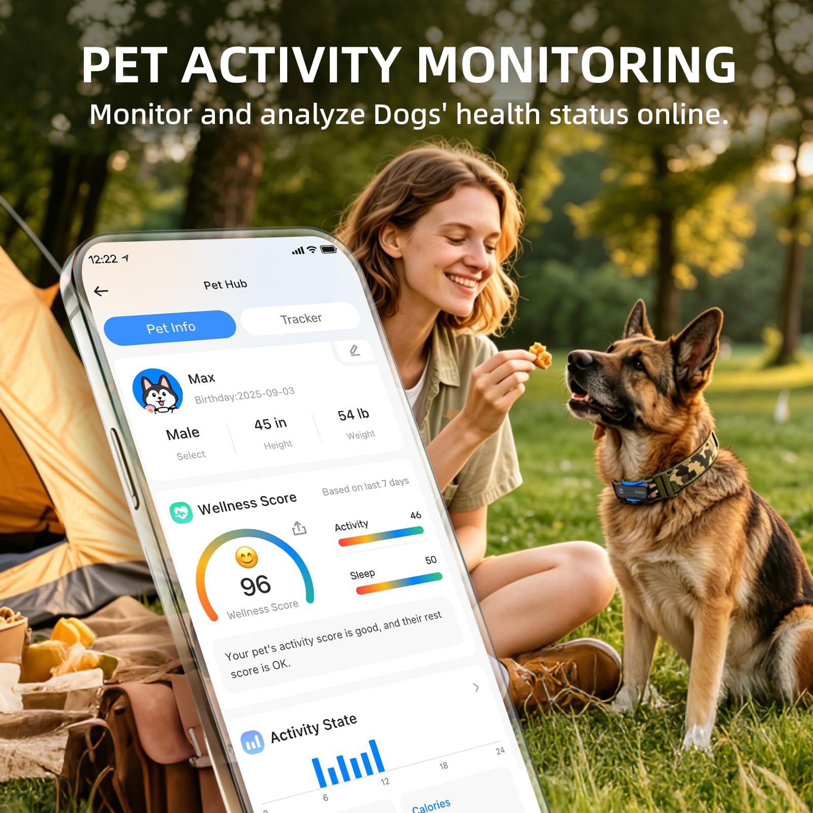 DBDD Rastreador GPS AI para perros con suscripción de 12 meses, ubicación en tiempo real, valla electrónica, monitoreo de salud, impermeable, para perros medianos y grandes, iOS Android
