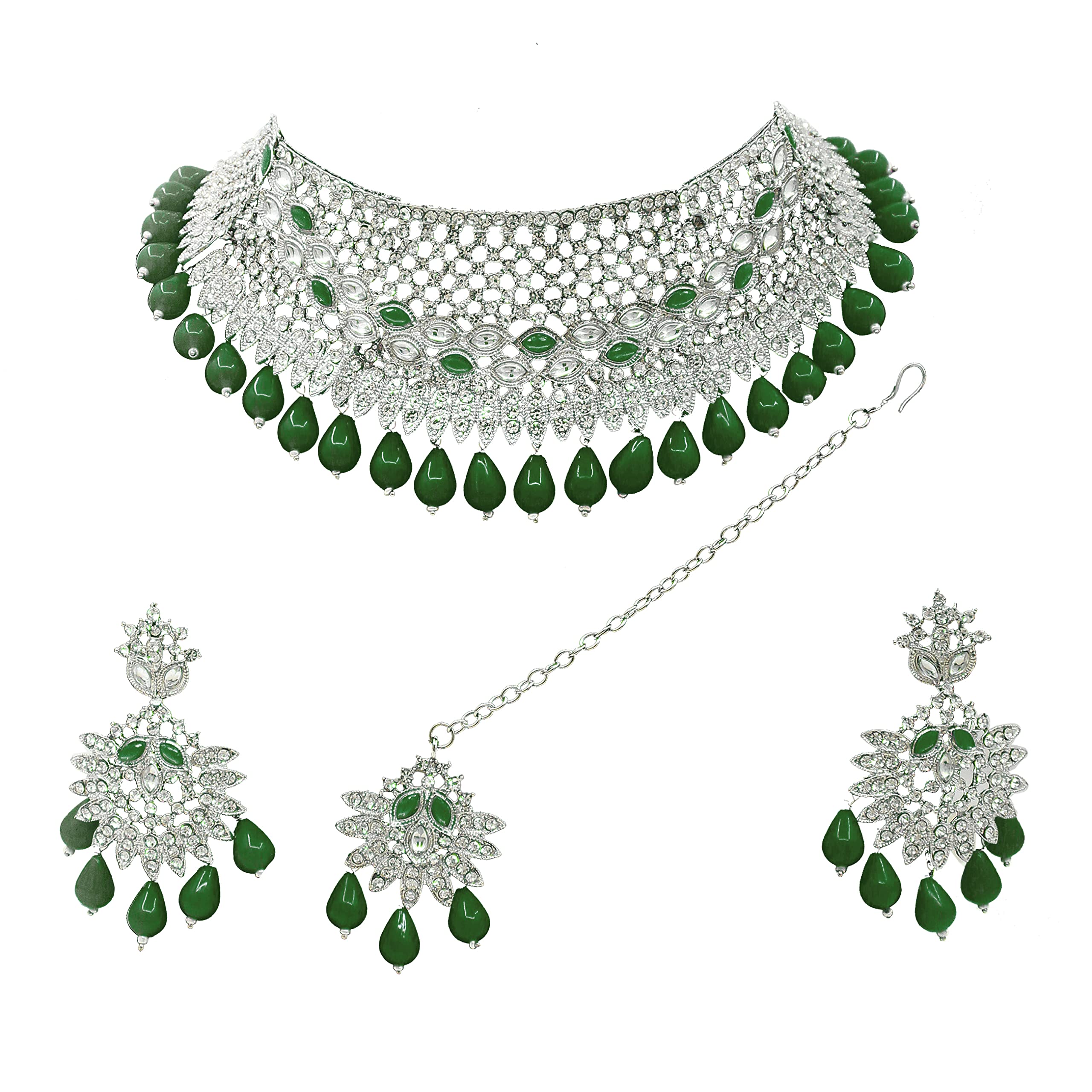 SAIYONI Valentine Day Special Wedding Collection Austrian Diamond With Kundan Stone & Beads work Choker Necklace Earring with maangtikka jewellery set For Women & Girls (B09QHYK8V8) Amazon Price History, Amazon Price Tracker