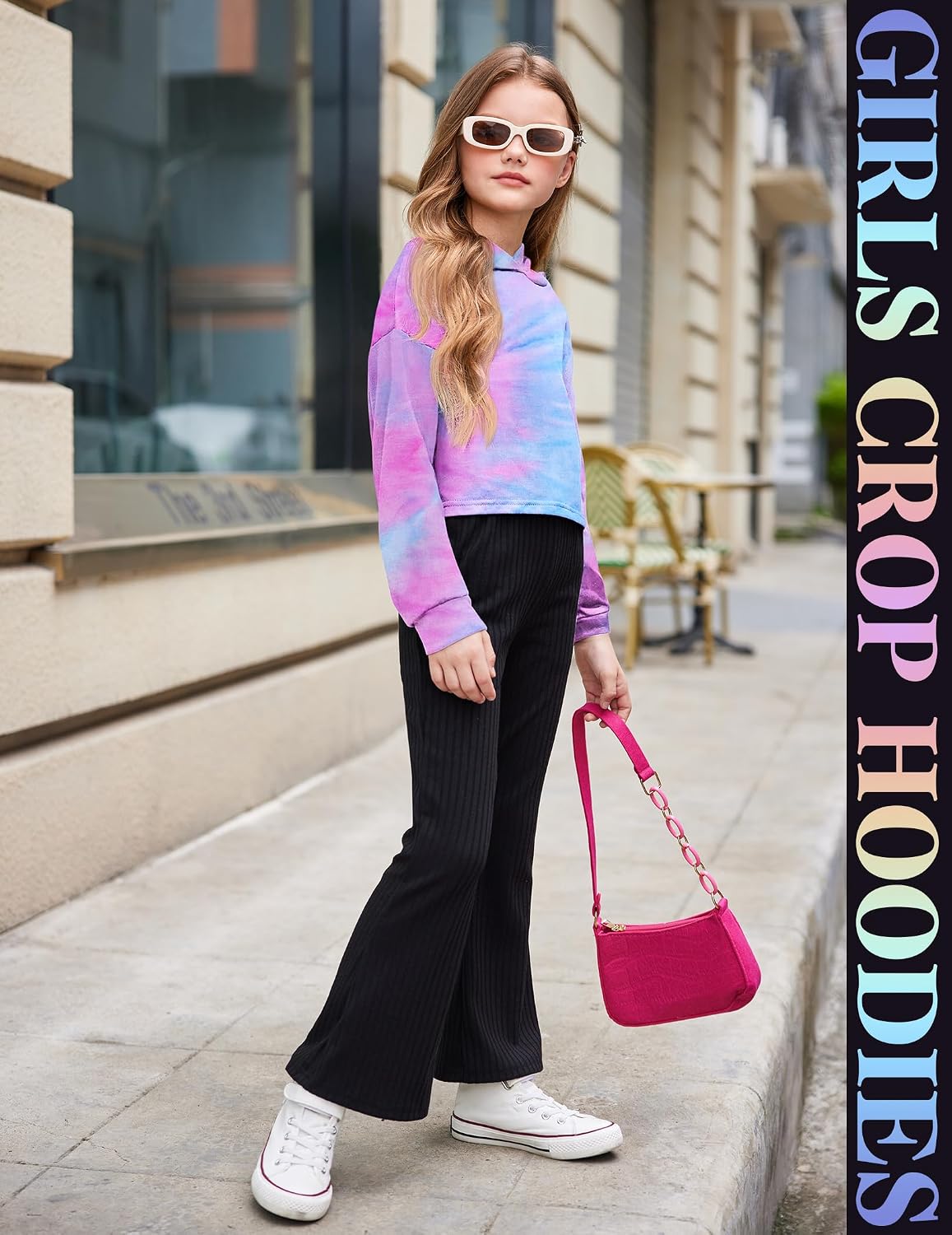Arshiner Girls Cropped Hoodie Kids Long Sleeve Crop Tops Tie-dye Hoodies Hooded Pullover Sweatshirts