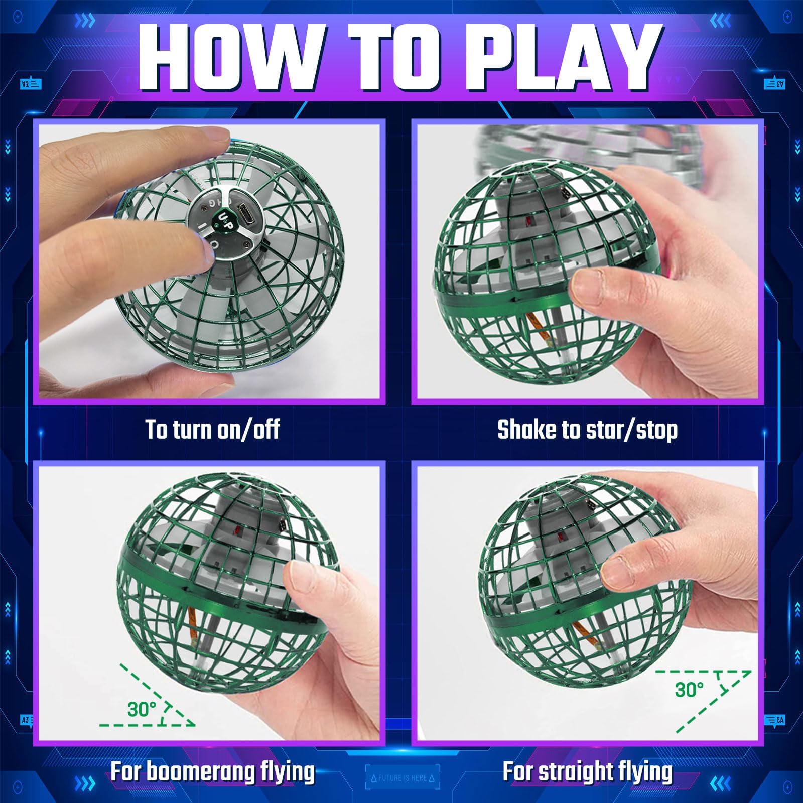 Sosuy 2026 Bola Voladora Juguetes para NiñOs, Boomerang Magica Volador Pelota Flying Orb Ball Mini Dron Navidad Exteriores Regalos para NiñO NiñA Chicos De 6 7 8 9 10 11 12+ AñOs Verde