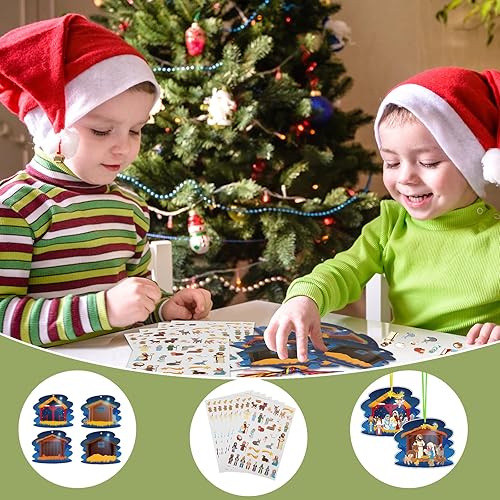Miniatura 6 de MEZOOM 32pcs Make a Nativity Scenes Jesús Nacimiento Artesanía con Calcomanías Religiosas para Niños Noche Santa Escuela Religiosa Cristiana