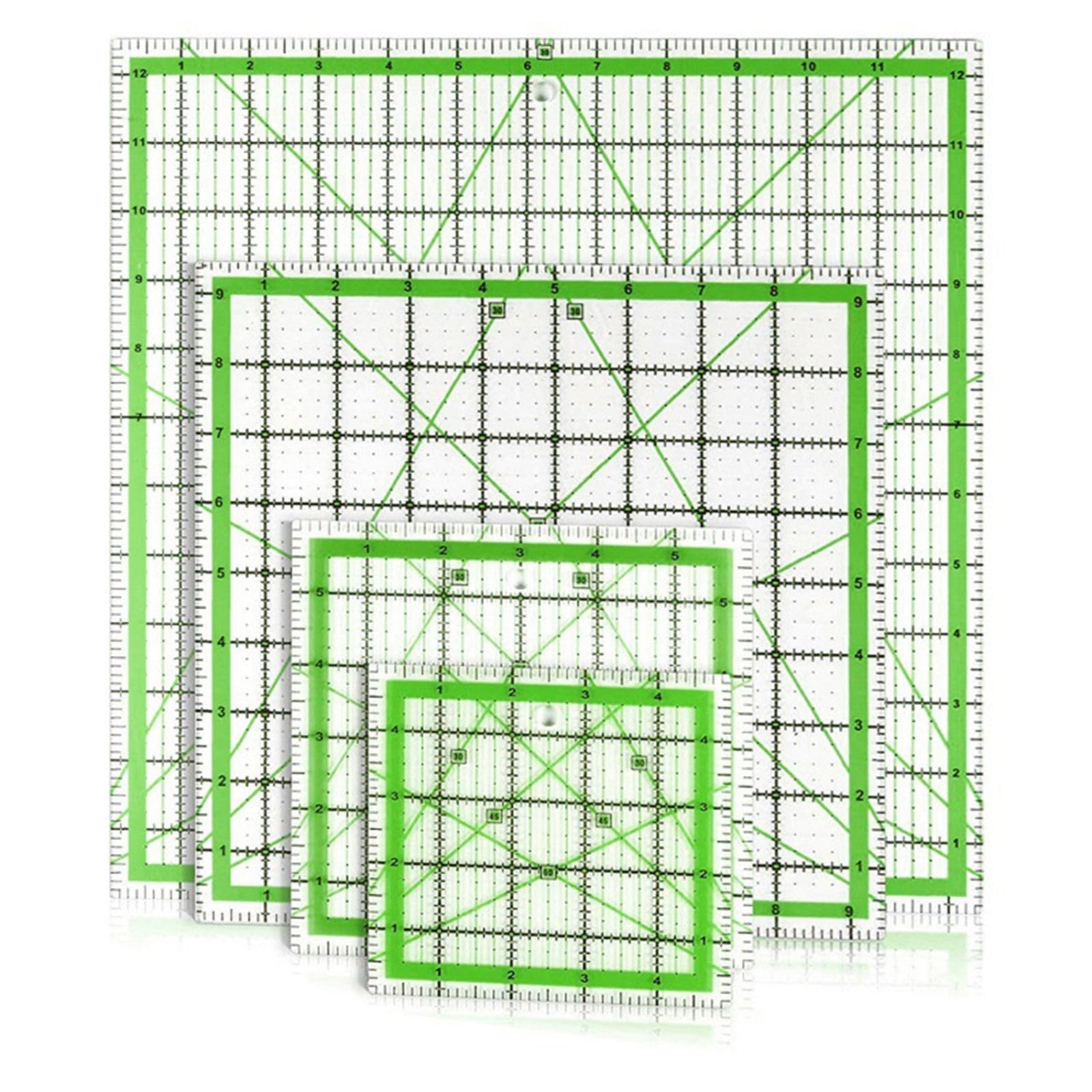 Set di 4 righelli da cucito professionali in acrilico trasparente per trapuntatura e patchwork, strumento di misurazione