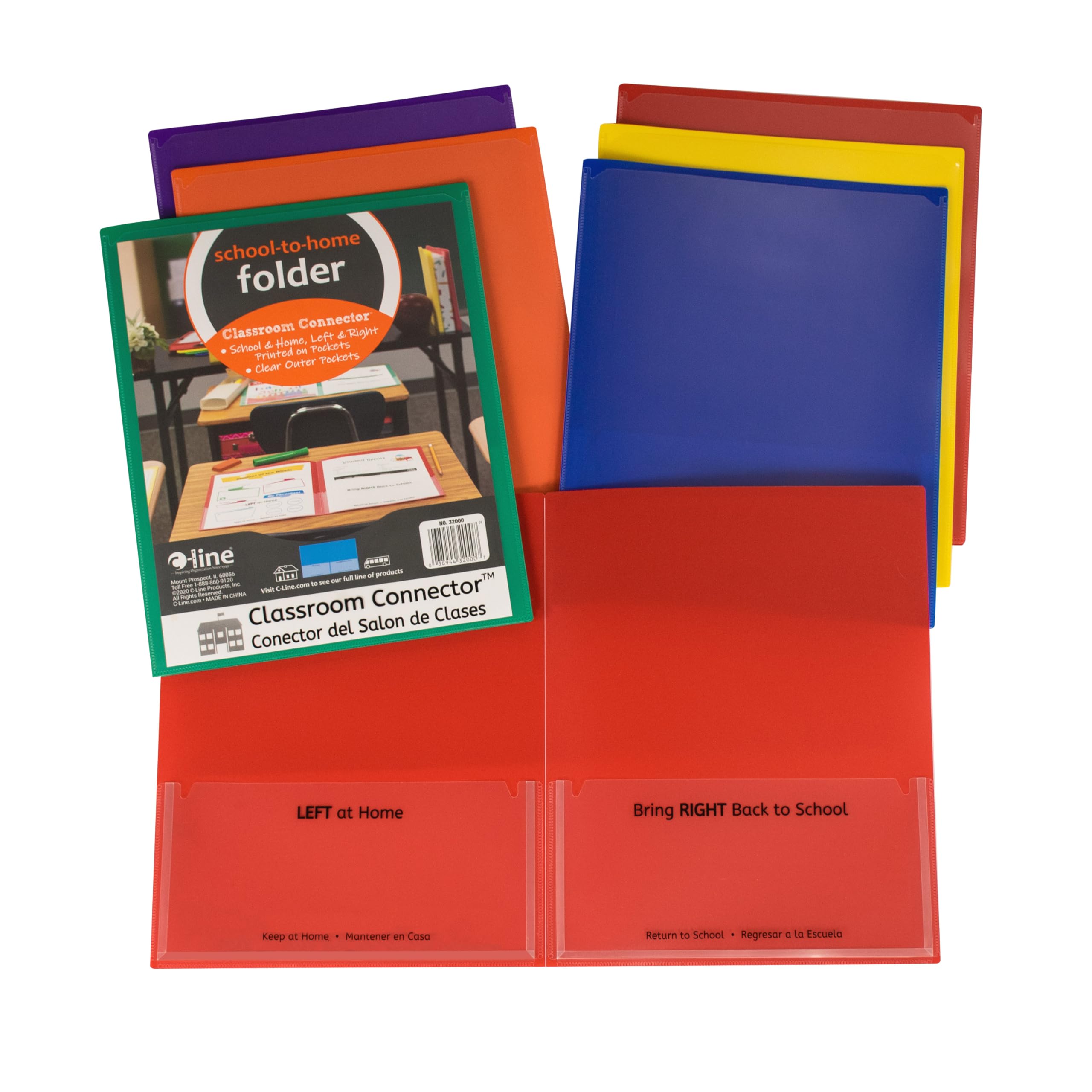 C-Line Classroom Connector School-to-Home Folders, Assorted Colors, 36 per Box (32000-36), Box of 36