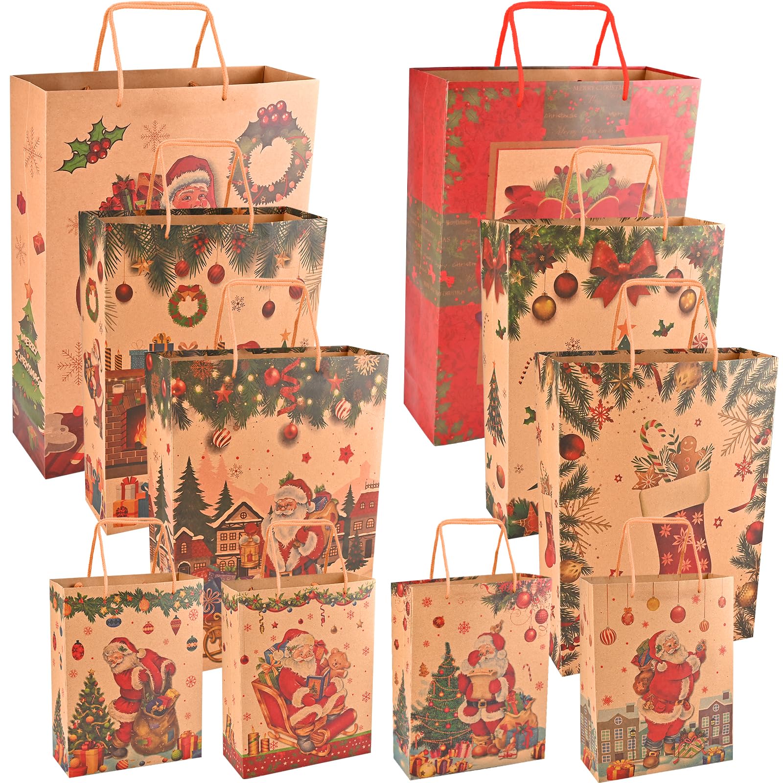 Cieex 10 Sacchetti Regalo Natalizi In Carta Kraft Con Manico, Per Regali, Bomboniere E Feste - 5