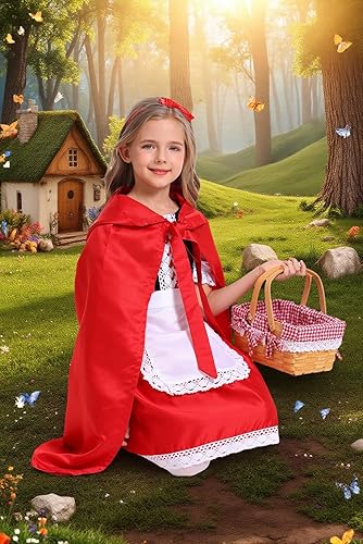 Miniatura 4 de Disfraz de Caperucita Roja para Niñas y Niñas de Halloween Fairtail Storybook Character Cosplay Vestido con Capucha Capa 3-13 años