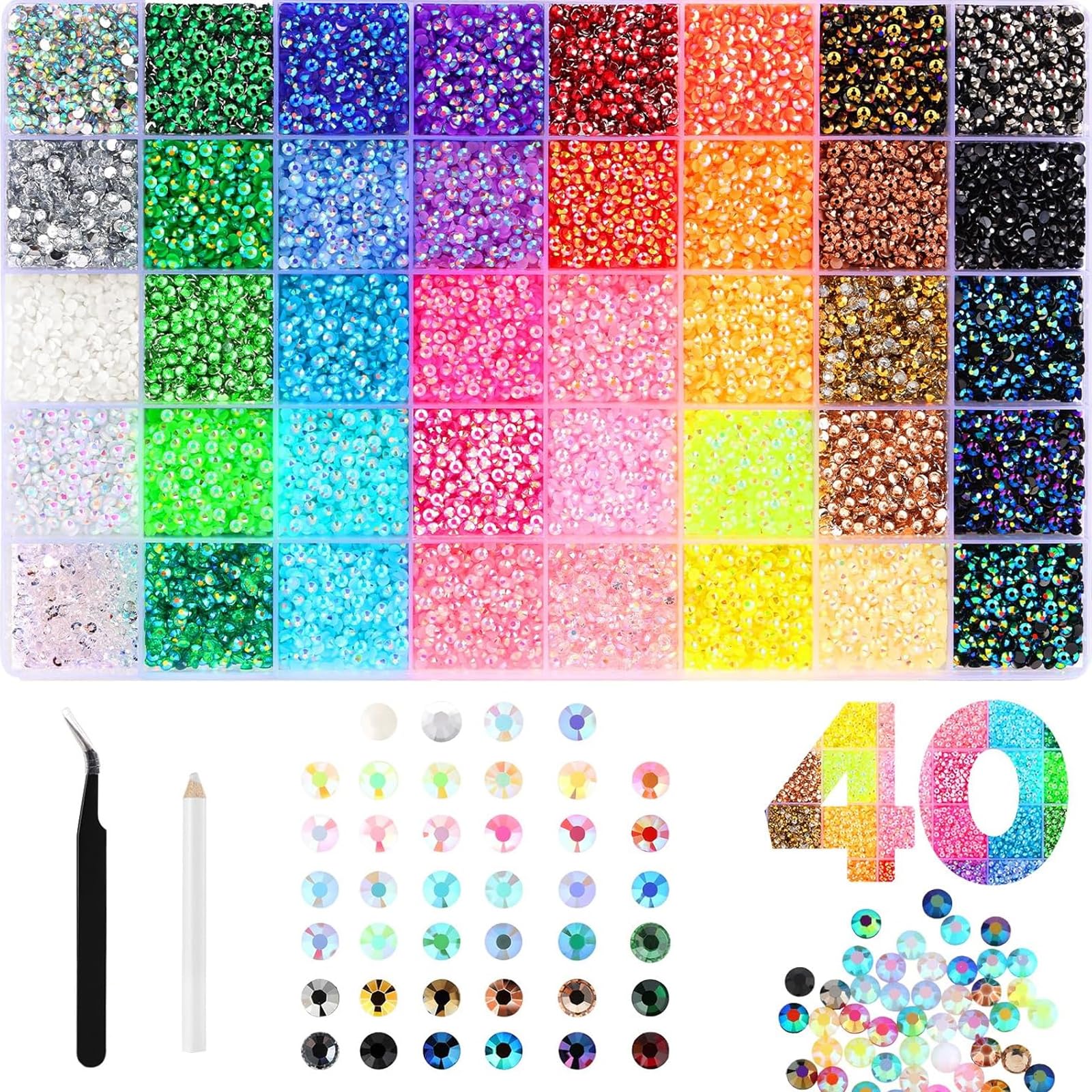 40 Colors 32000Pcs 3mm Resin Rhinestone Bedazzling Kit - Flatback Crystal Gems for Clothing, Shoes, Nails, DIY Crafts & Decorations