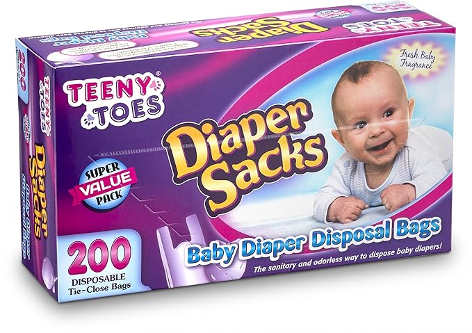 [600 Count] teeny Toes Fresh Fragrance Diaper Sacks - Waste Bag, with Tight Tie Close, Keeps The Bad Smell Away, Great for Walks, Home, Nursery, Or in Cars, 3 Packs