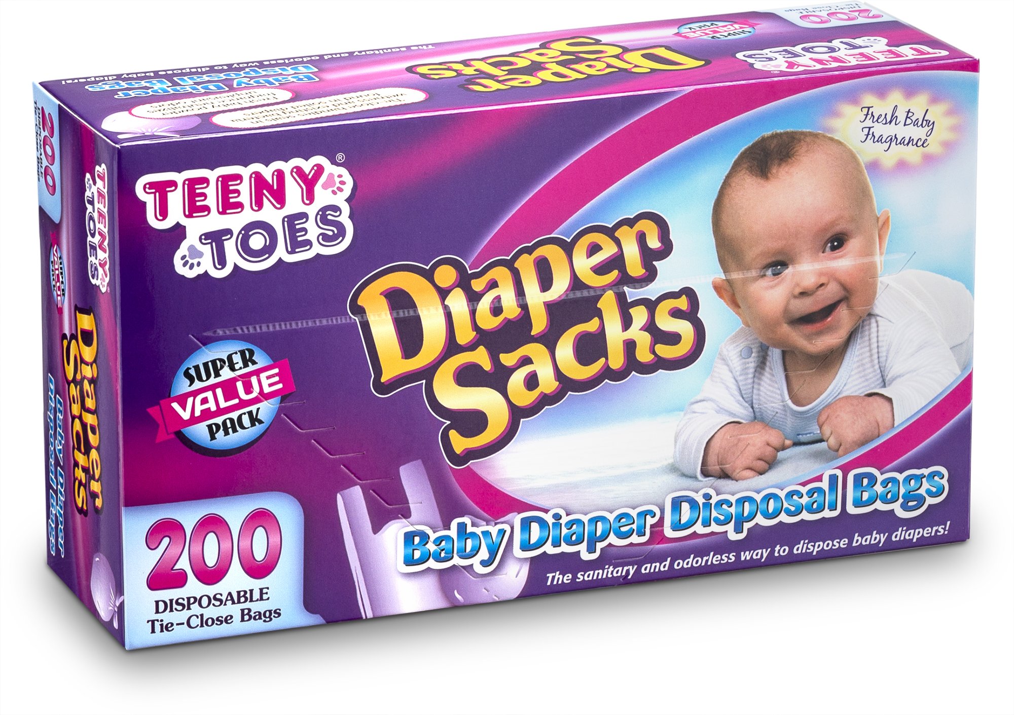 Teeny Toes Baby Disposable Diaper Sacks, 200 Count Pack Of 3 (600 Bags Total)