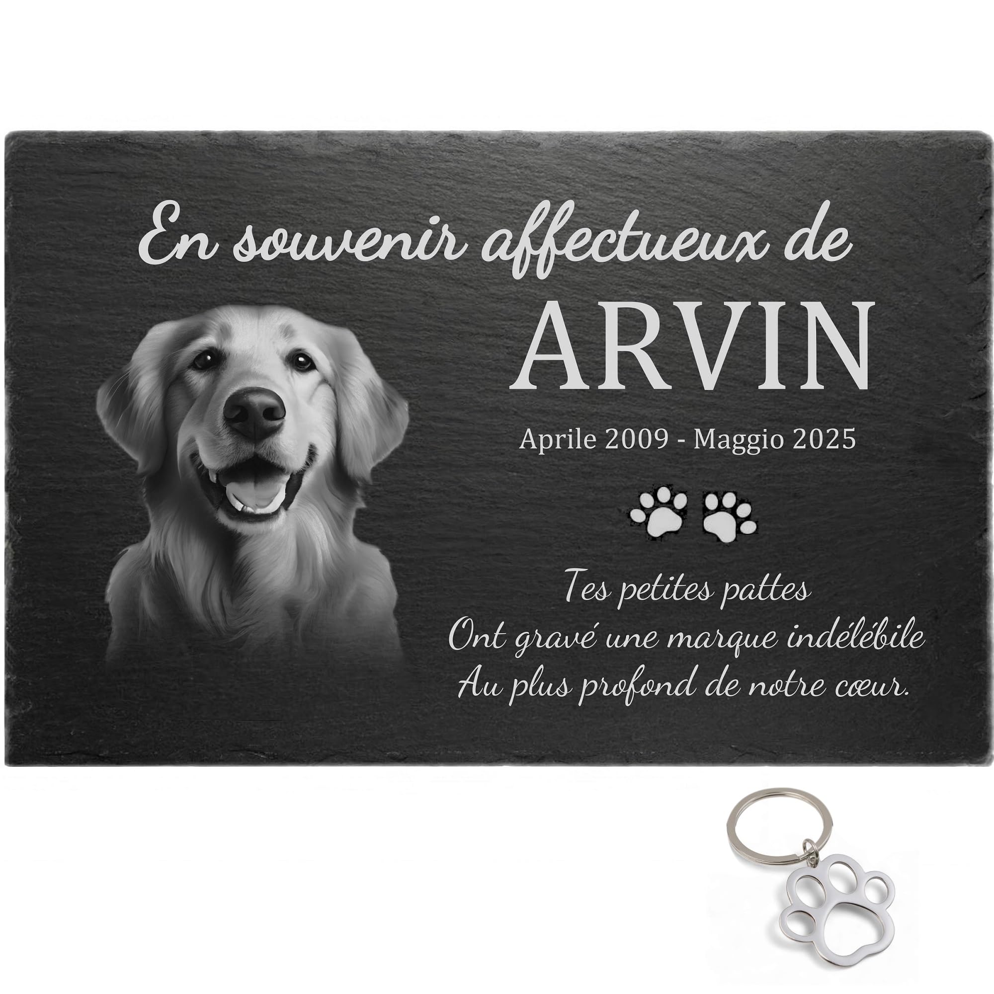 Plaque funéraire personnalisée en Ardoise Naturelle 30x20cm – Gravure Laser Photo & Texte – Pierre commémorative pour Chien, Chat & Animaux – Artisanat Allemand