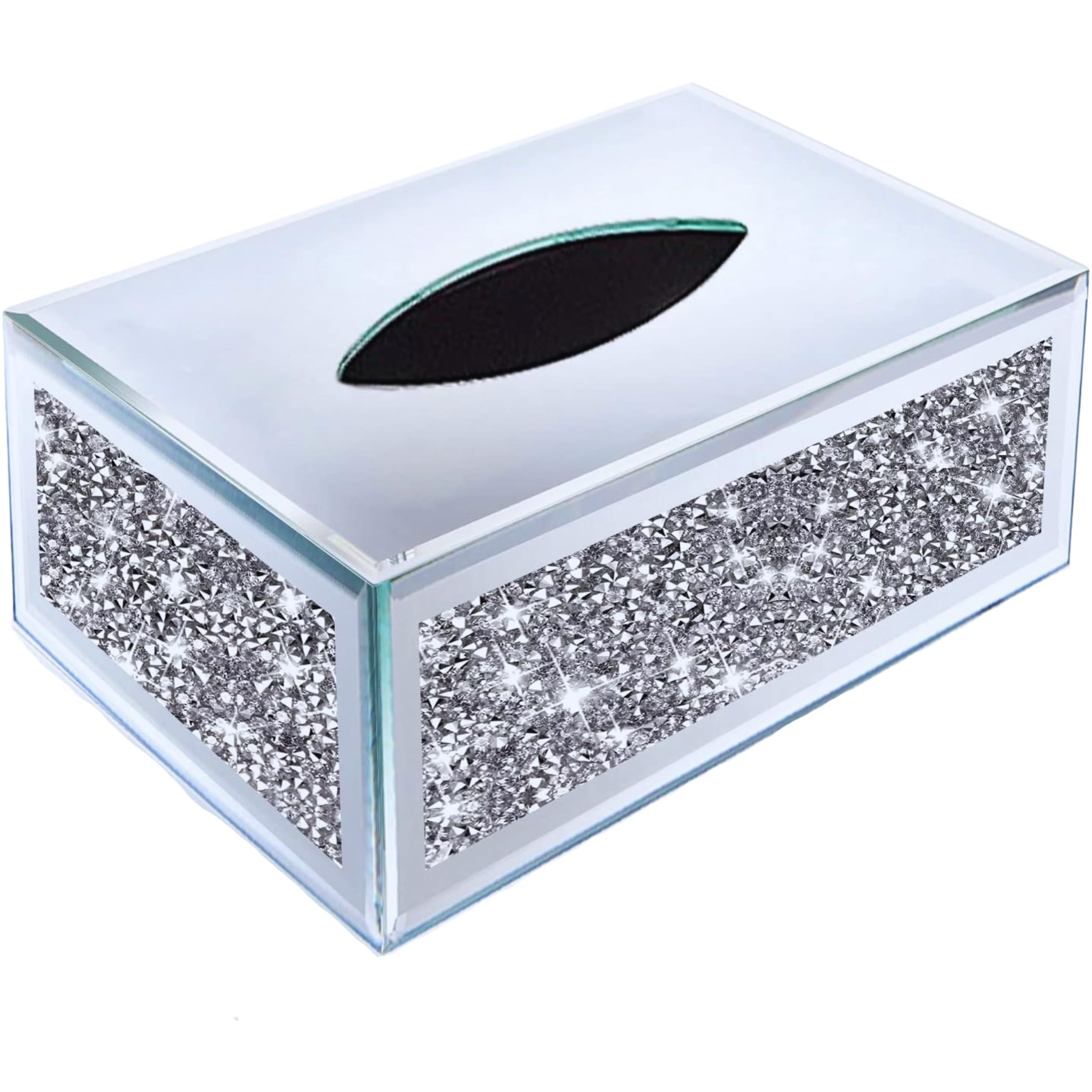 Glamified , Glam Silver New Crushed Crystal Diamond Tissue Box, Diamante Bling, Living Room Uk